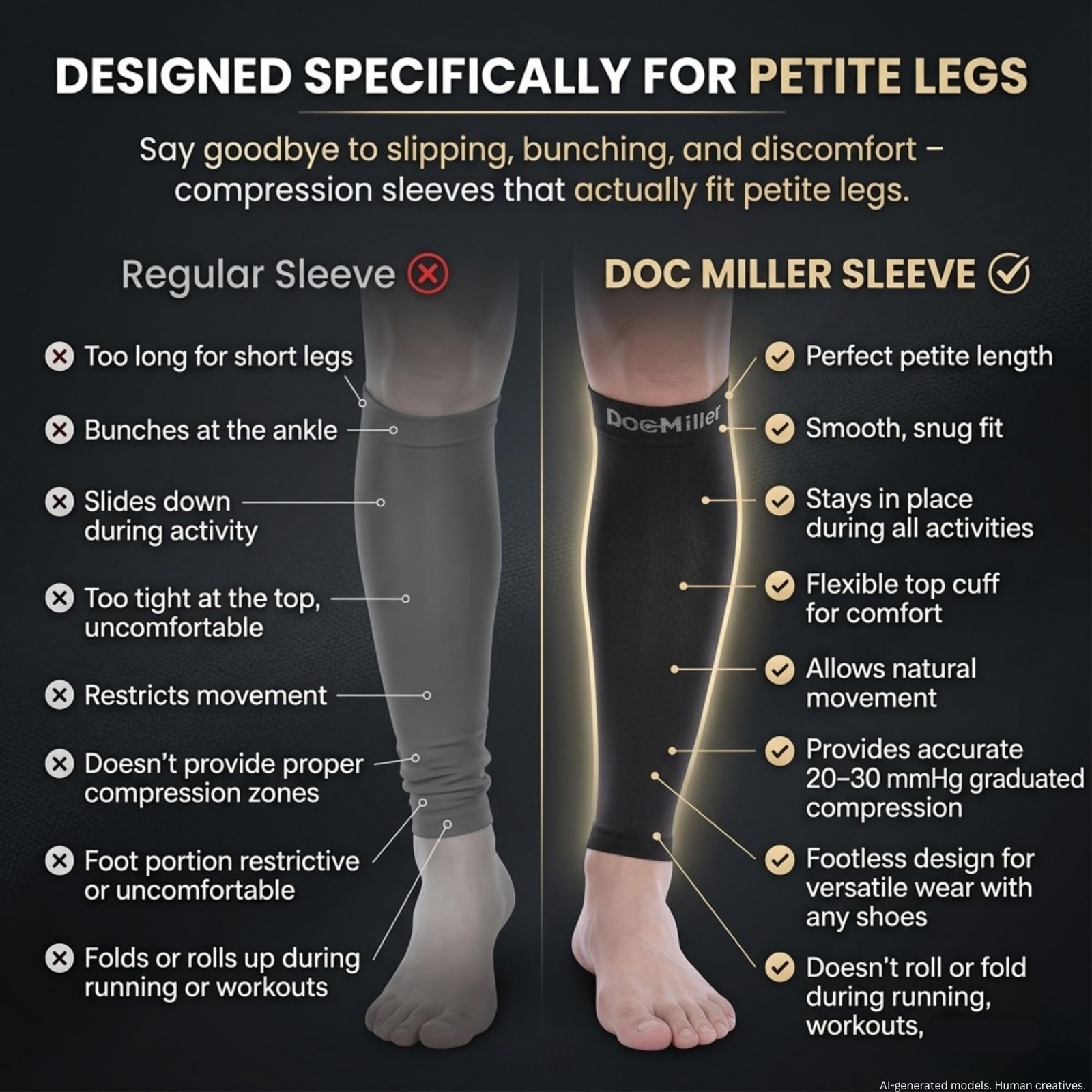 Doc Miller Calf Compression Sleeves for Petite Women & Men, Medium, Beige