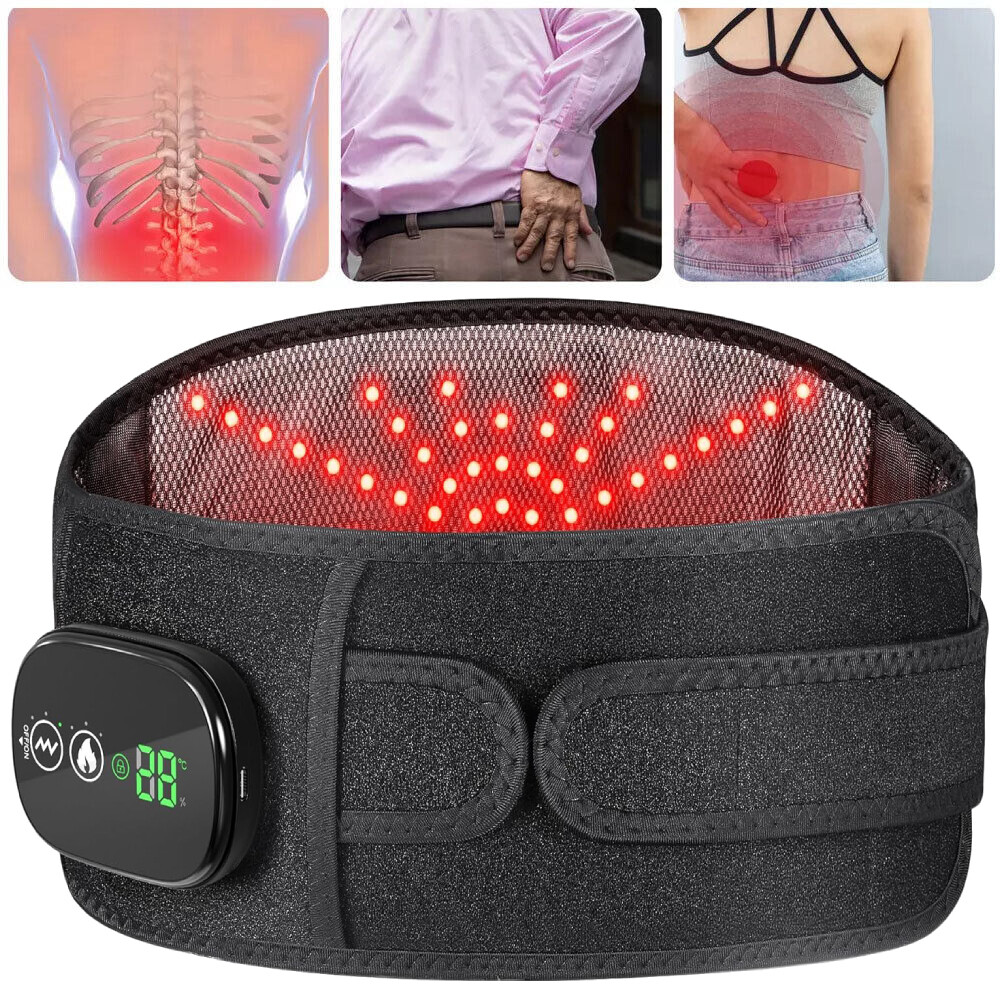 Cordless Infrared Heated Back Support Lumbar Lower Back Massage Belt Pain Relief