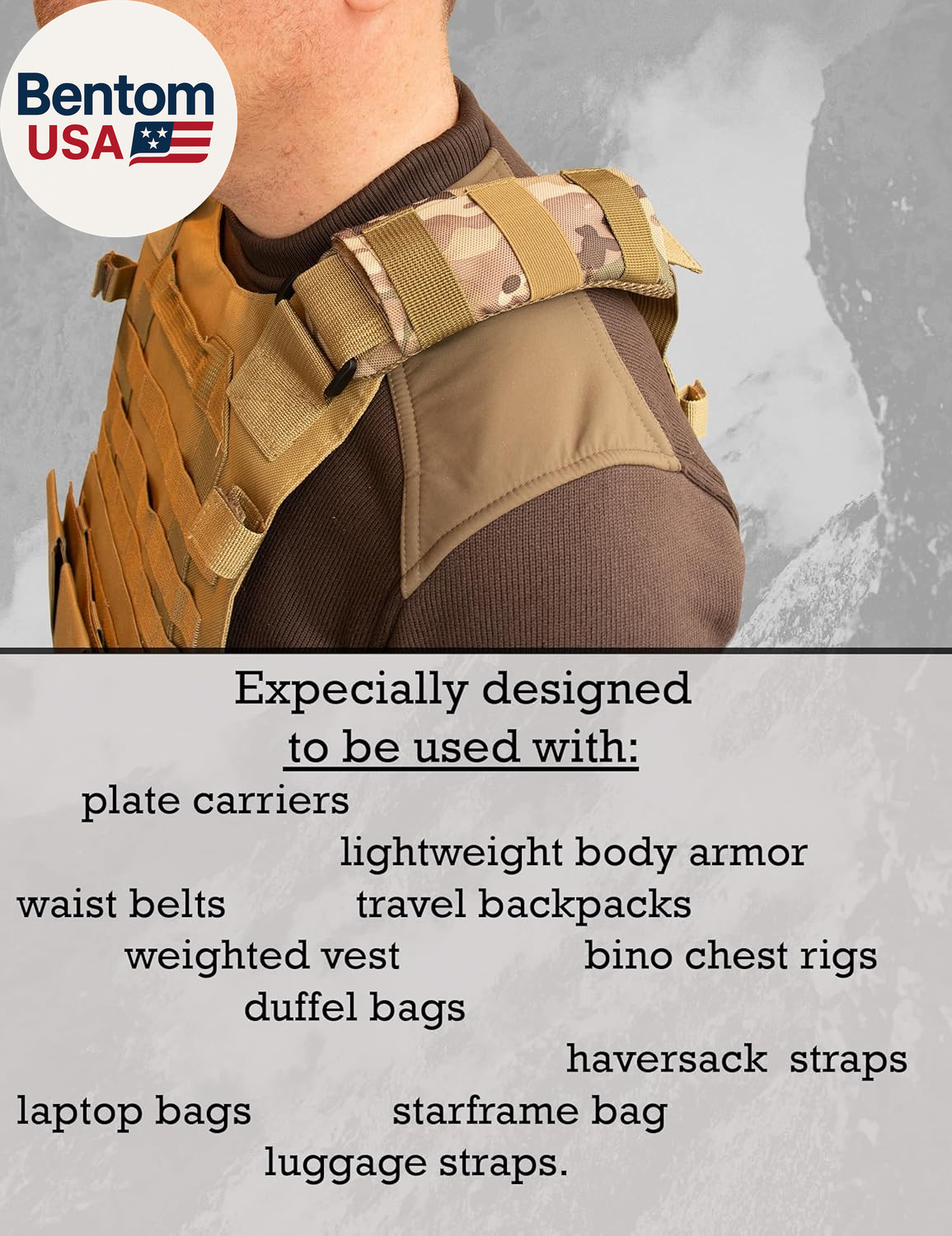 Shoulder Strap Pad for Optimal Weight Distribution, Plate Carrier Shoulder Pads