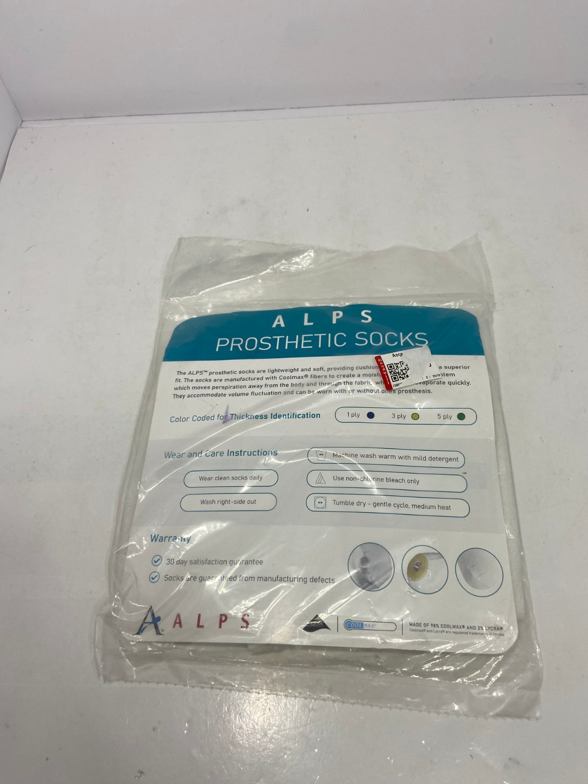 🍉 ONE NEW ALPS Prosthetic Coolmax Sock Medium With Hole KCM 10-1H