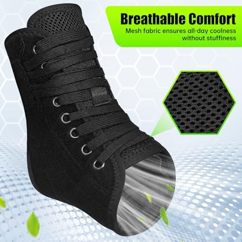 Upgraded Quick Lace Up Ankle Brace with Side Stabilizing Pads for Strong Medium