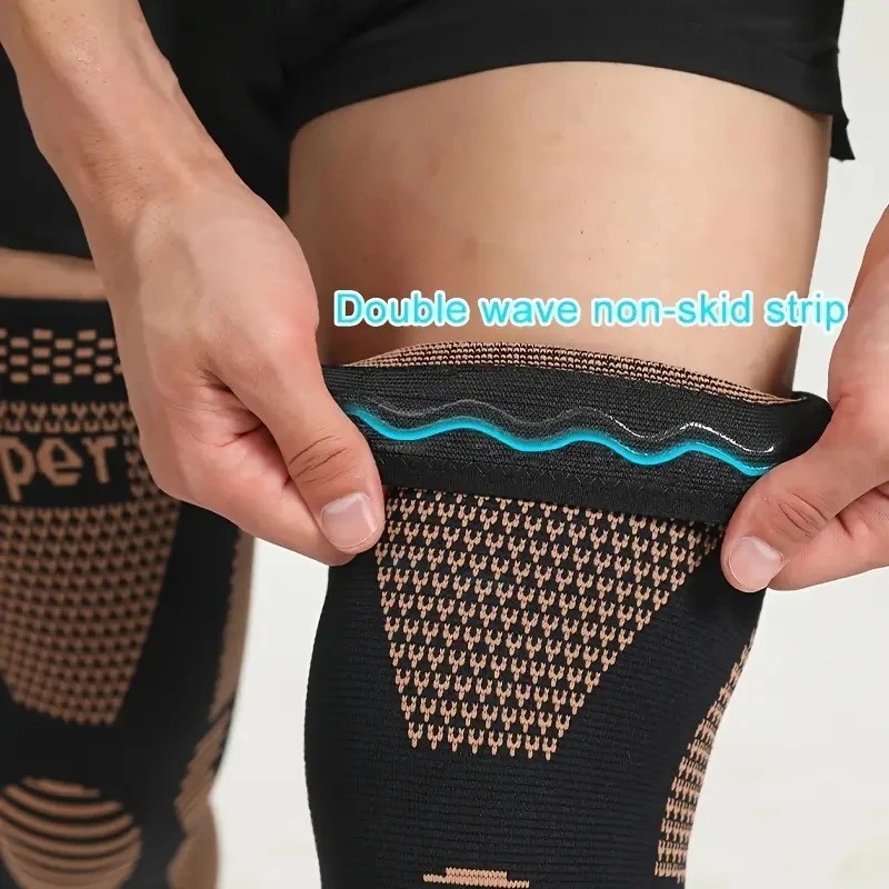 1PC Copper Compression Knee Sleeve Full Leg Support Breathable Knit Brace