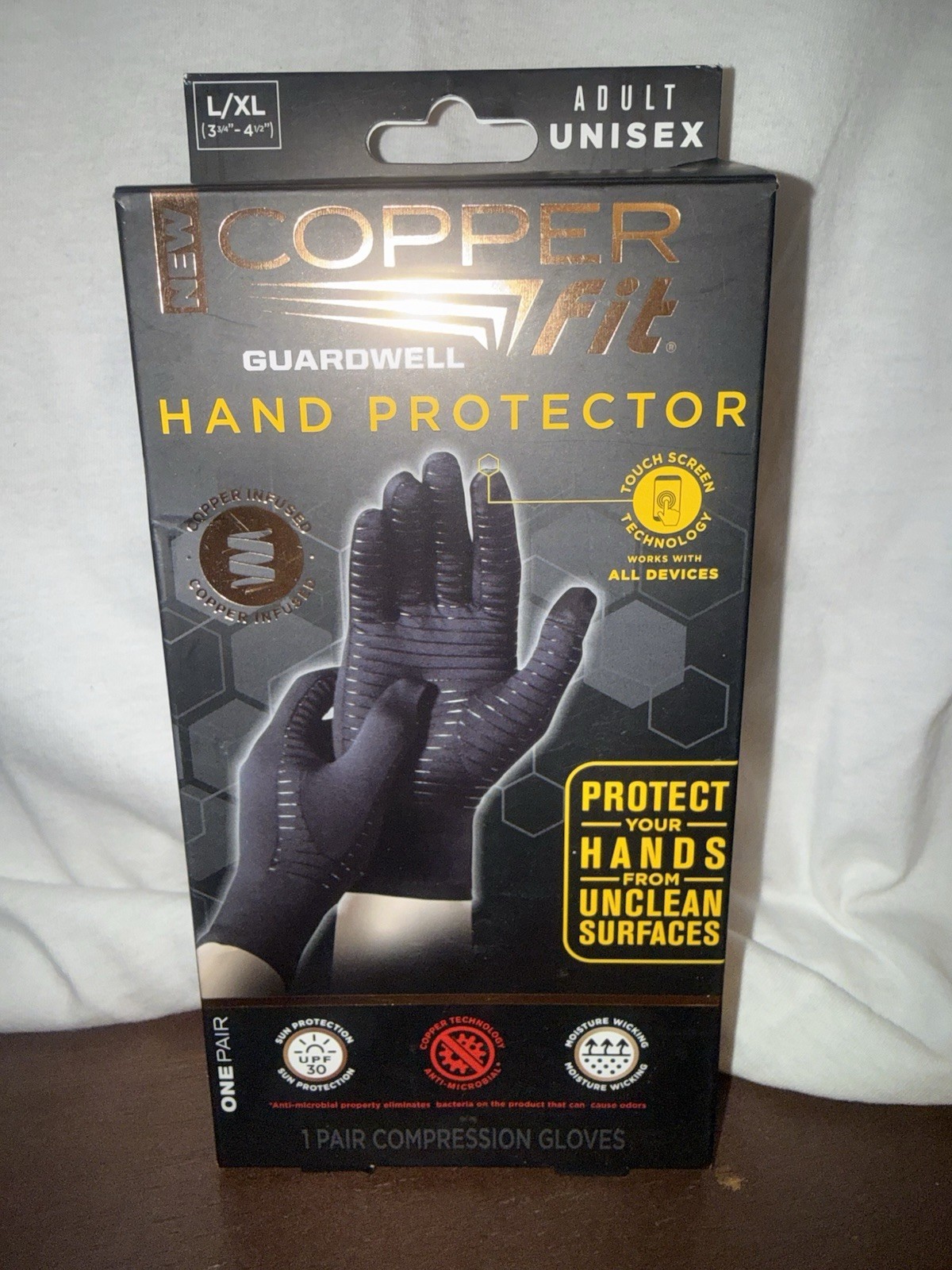 Copper Fit Guardwell Hand Protector Gloves,Unisex, Size L/XL- Black