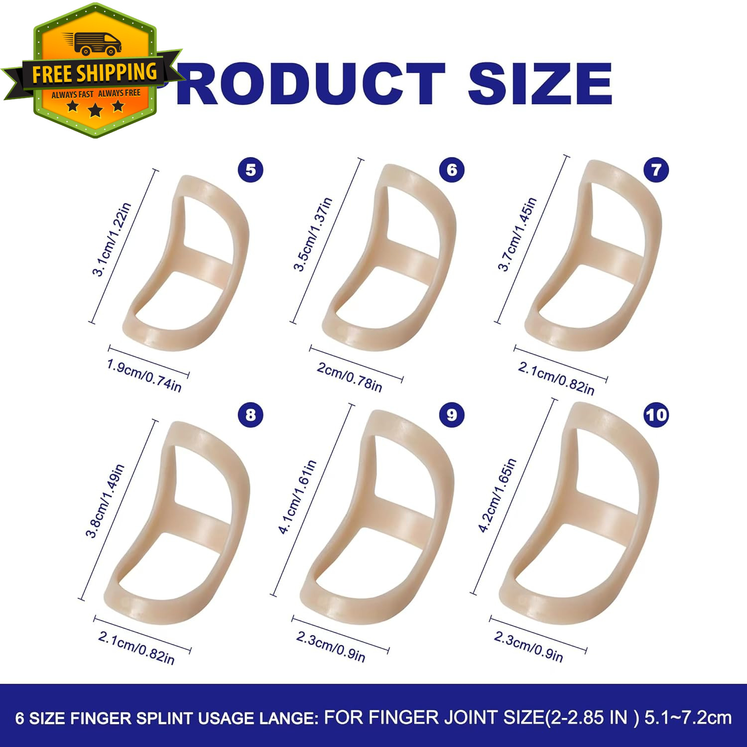 6 Pack Oval Finger Splints Waterproof for Arthritis Trigger Mallet Finger Thumb