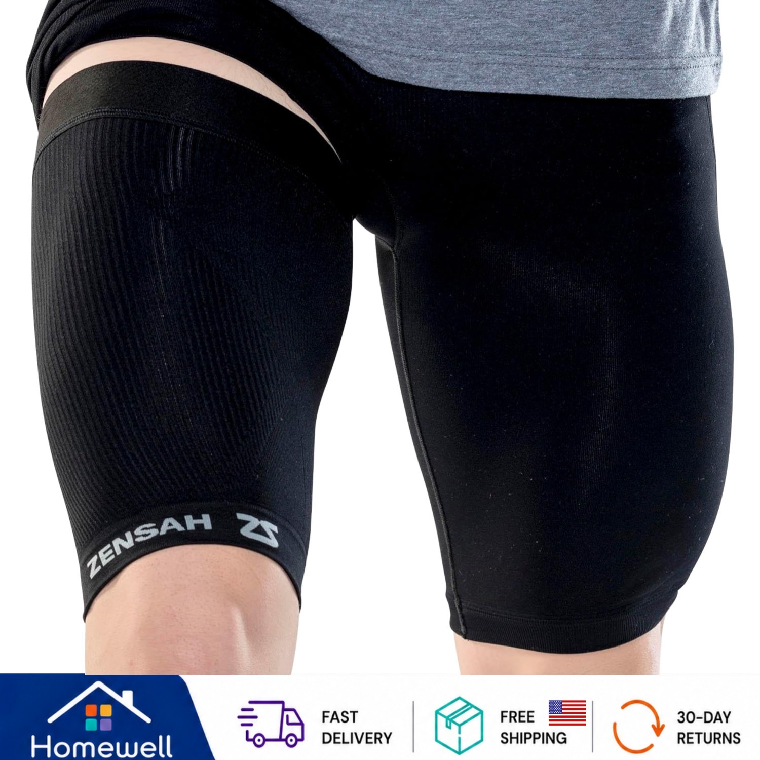 Classic Black Thigh Compression Sleeve – Unisex, Lightweight, High Performance