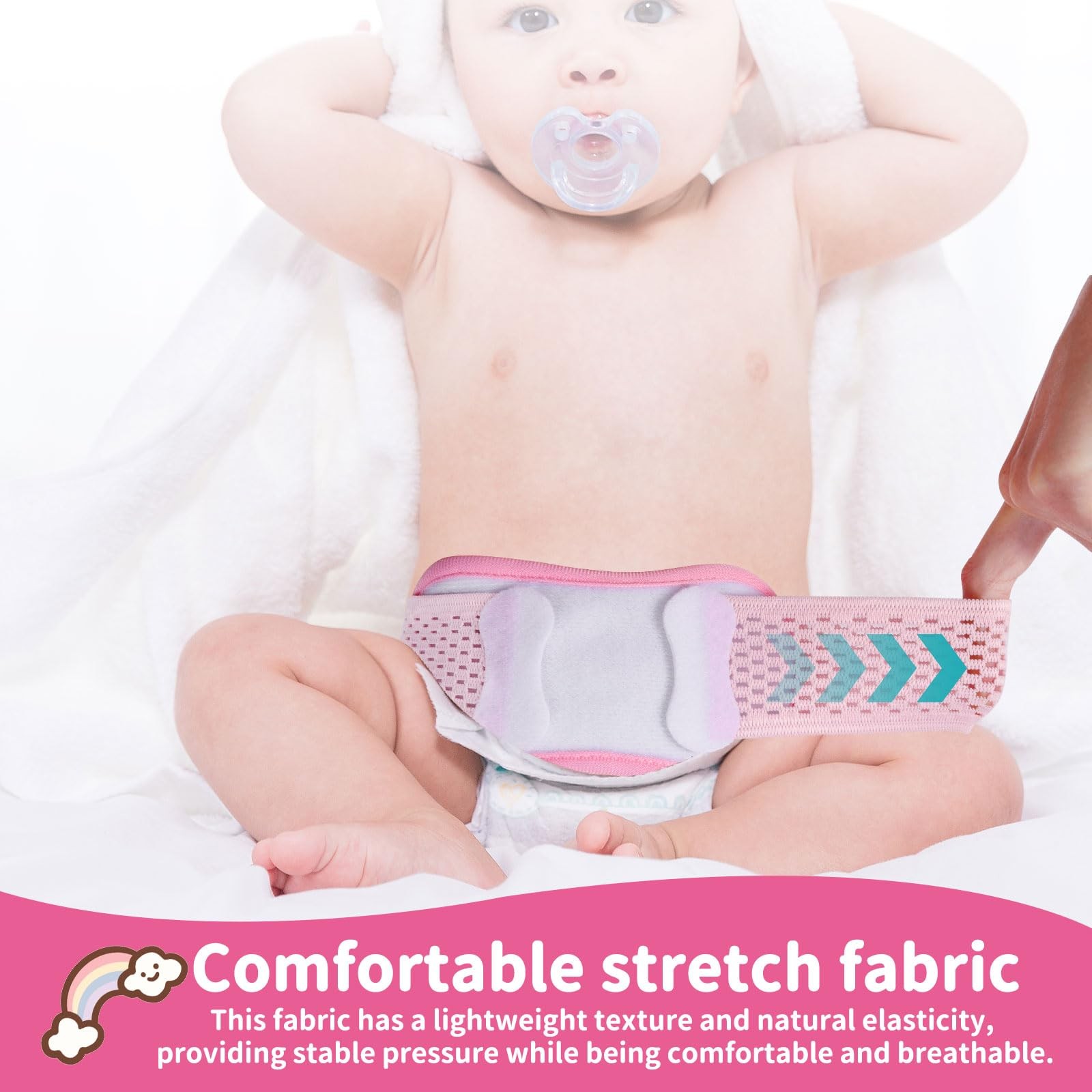 Baby Umbilical Hernia Belt Navel Band 3 Compression Pads 14-21 Inch Pink