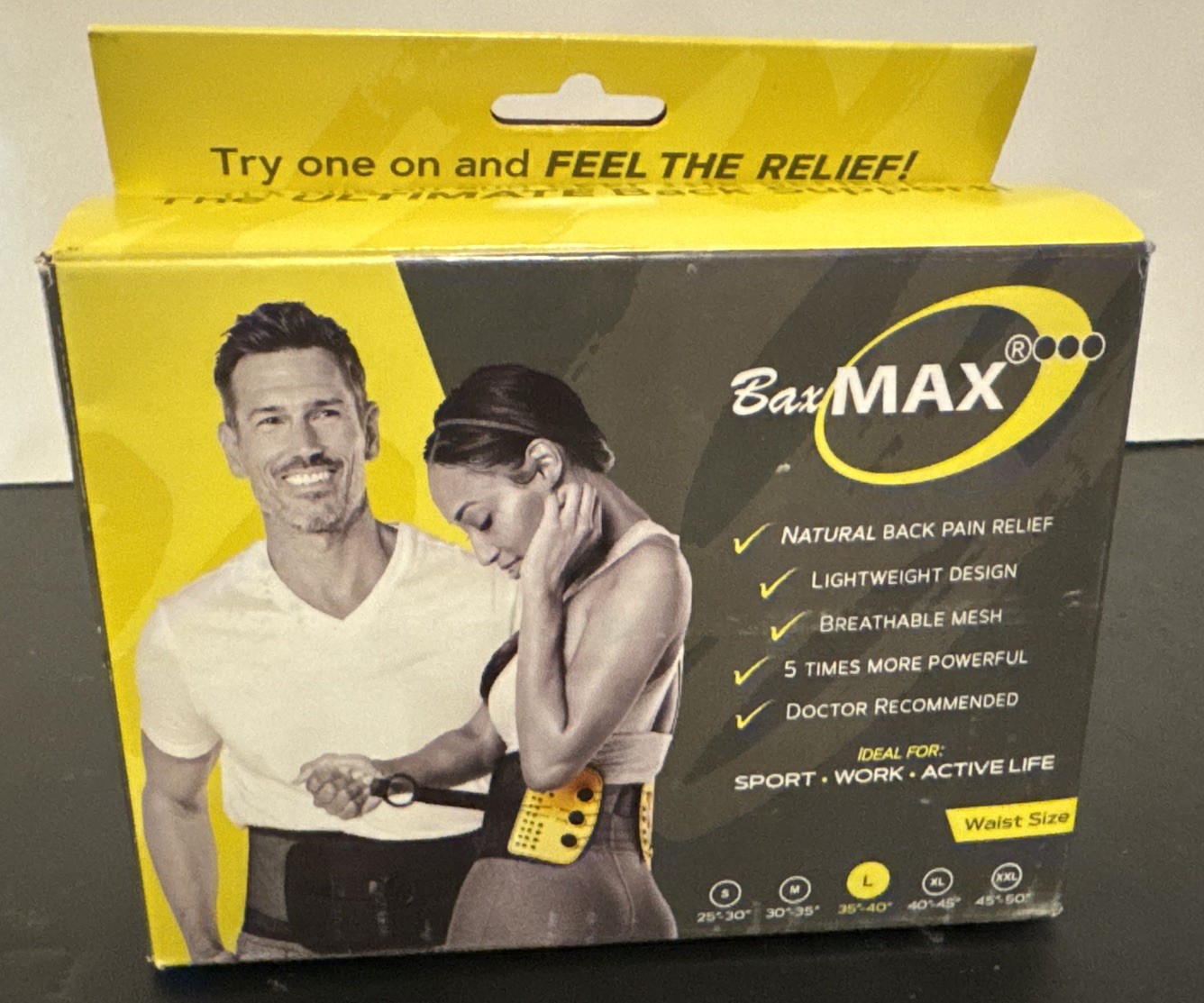 BaxMAX Lumbar Back Support Brace Size L 35”-40” Waist NEW – Free Shipping