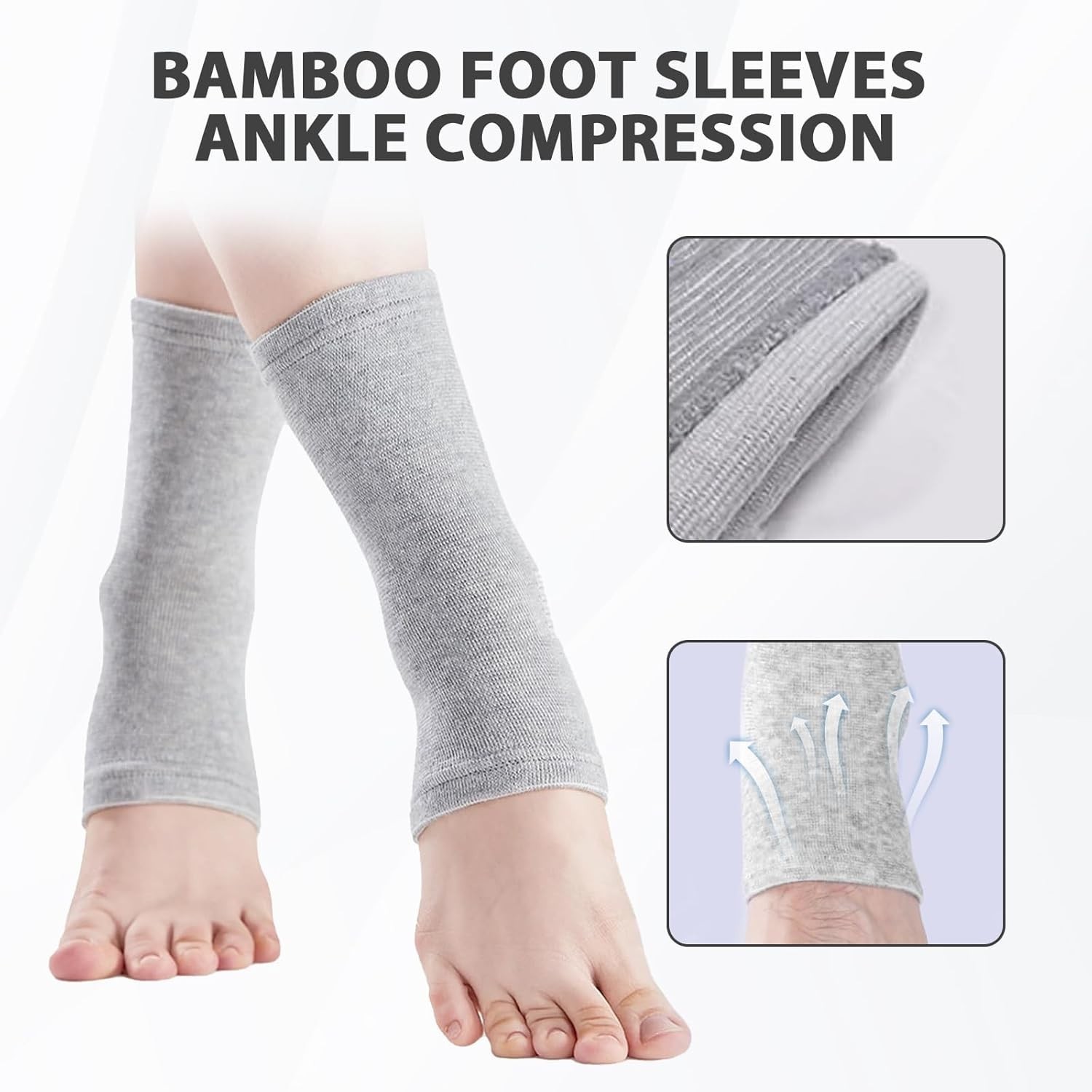 2 Pairs Bamboo Compression Socks, Soft Bamboo Foot Ankle Sleeves, Suitable for C