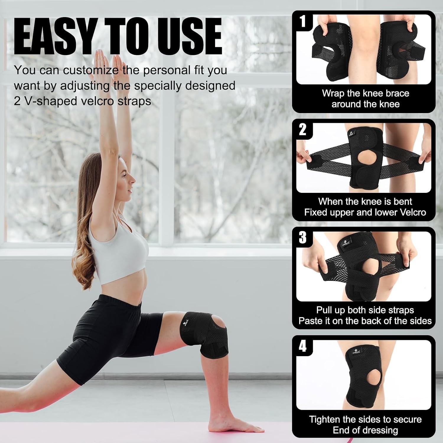 Knee Brace for Knee Pain, Compression Knee Support with Air Mesh Fabric, Adju…