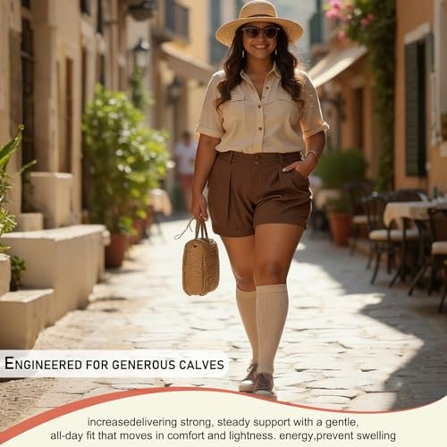 3 Pairs Plus Size Compression Socks for Women and Men Large-X-Large 01 Nude