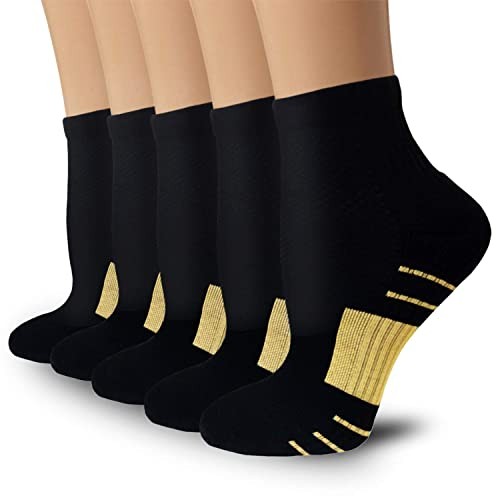5 Pairs Copper Compression Socks Small-Medium 01 Beige Black (5 Pairs/Ankle)