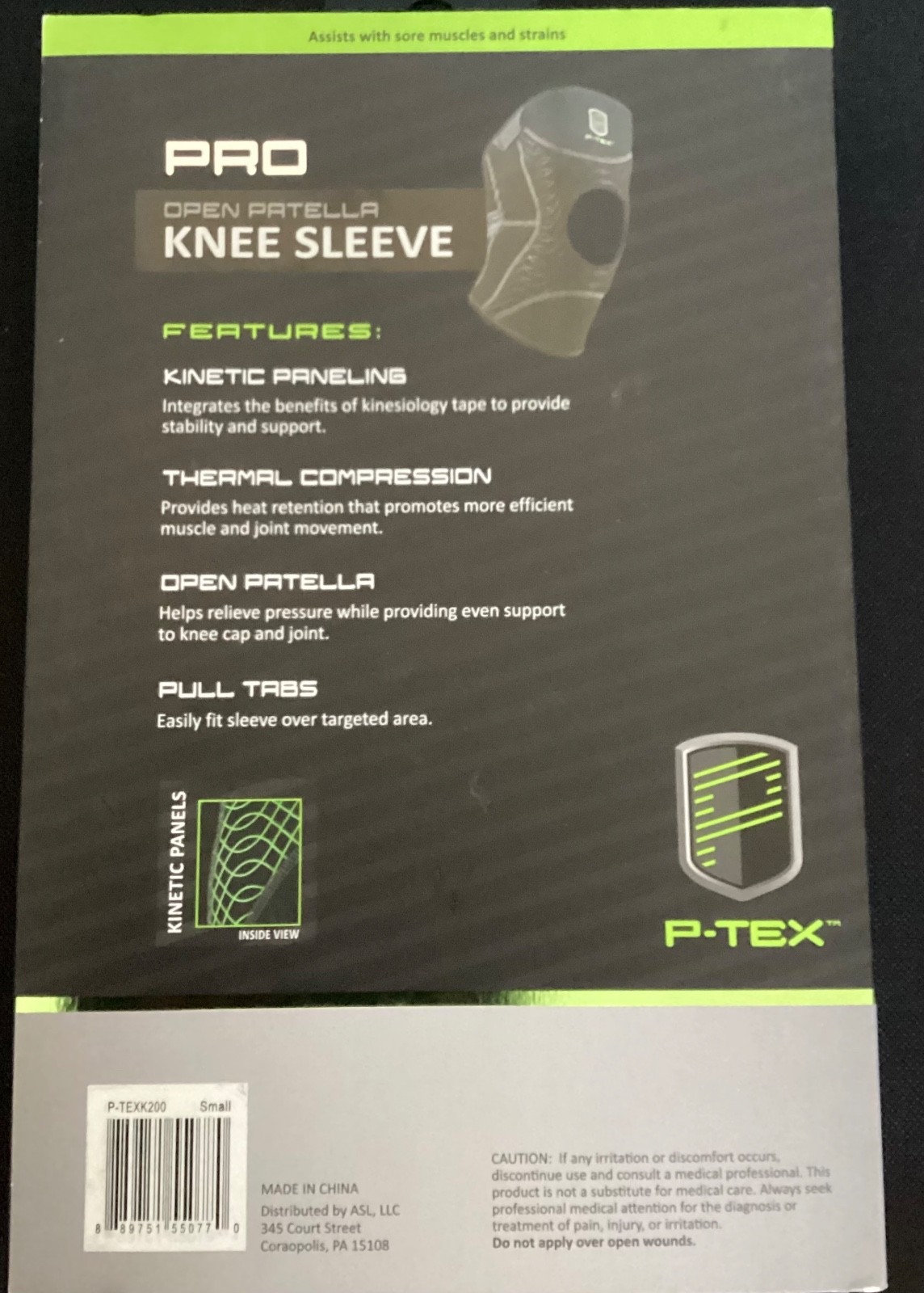 P-TEXPROOpen Patella Knee Sleeve, P-TEXK200 Kinetic Thermal Support SIZE SMALL