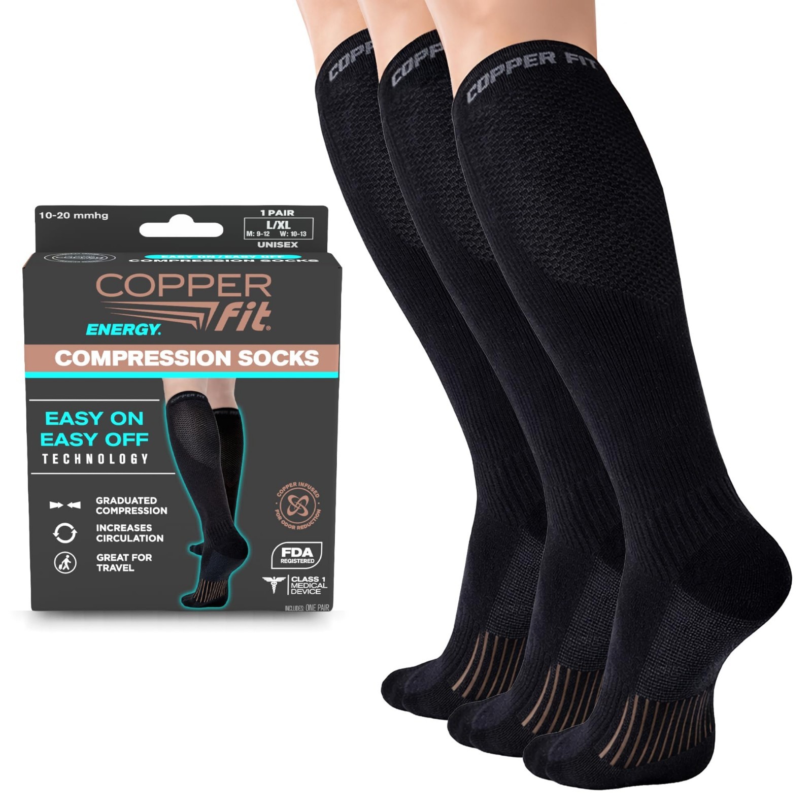 Energy Compression Socks 3 Pack | Easy On Off | Circulation & Swelling Relief |