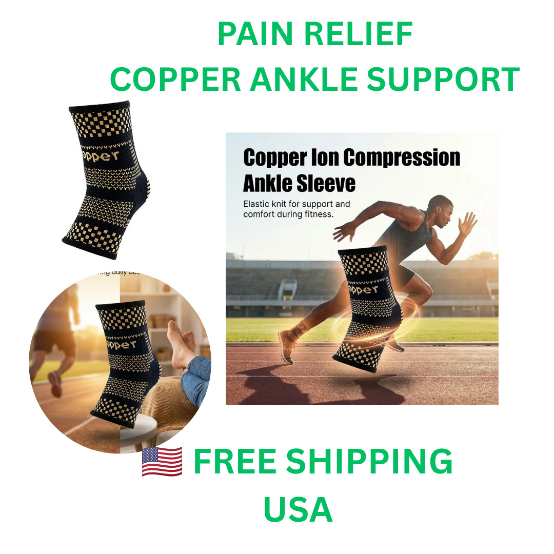 Copper Compression Ankle Brace Support Sleeve for Running Sports Walking 1 Pair