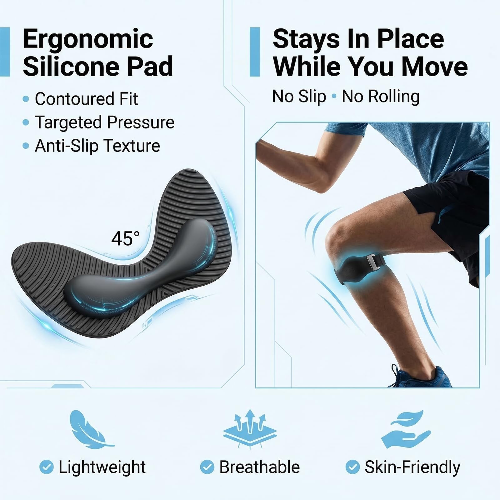 Silicone Patellar Tendon Knee Strap for Men & Women, Non-Slip Targeted Suppor…