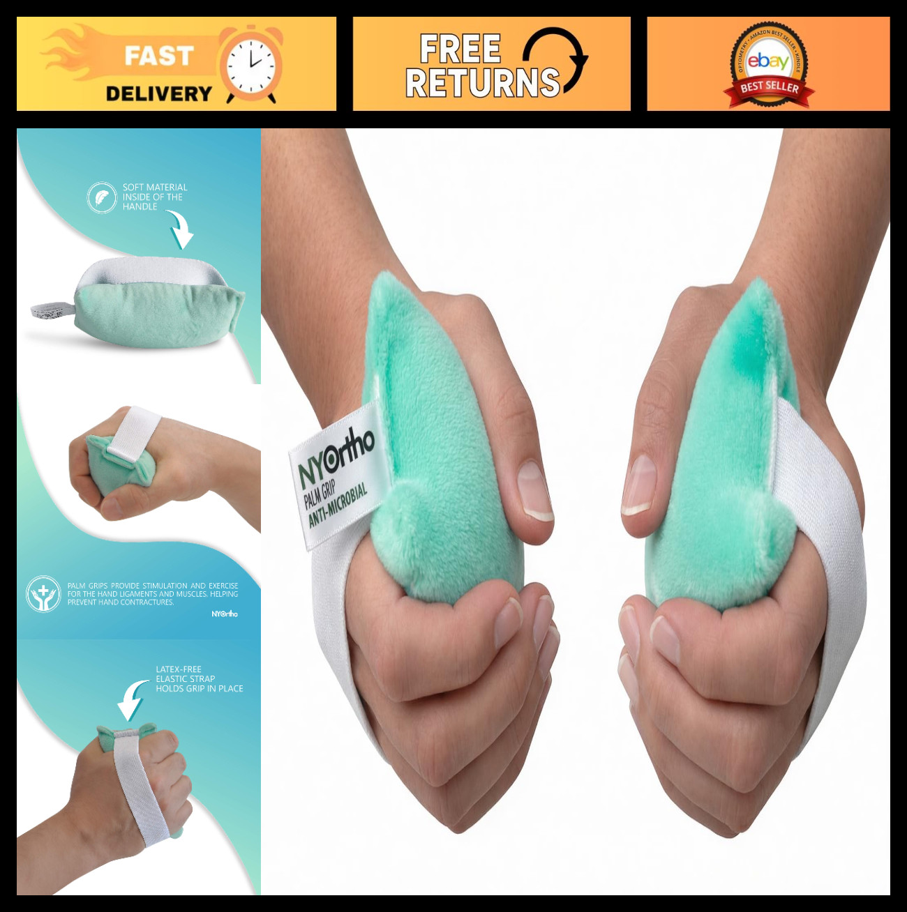 Hand Contracture Cushion 6″x3″ – 2-Pack Palm Grips for Stroke Recovery, Orthoped