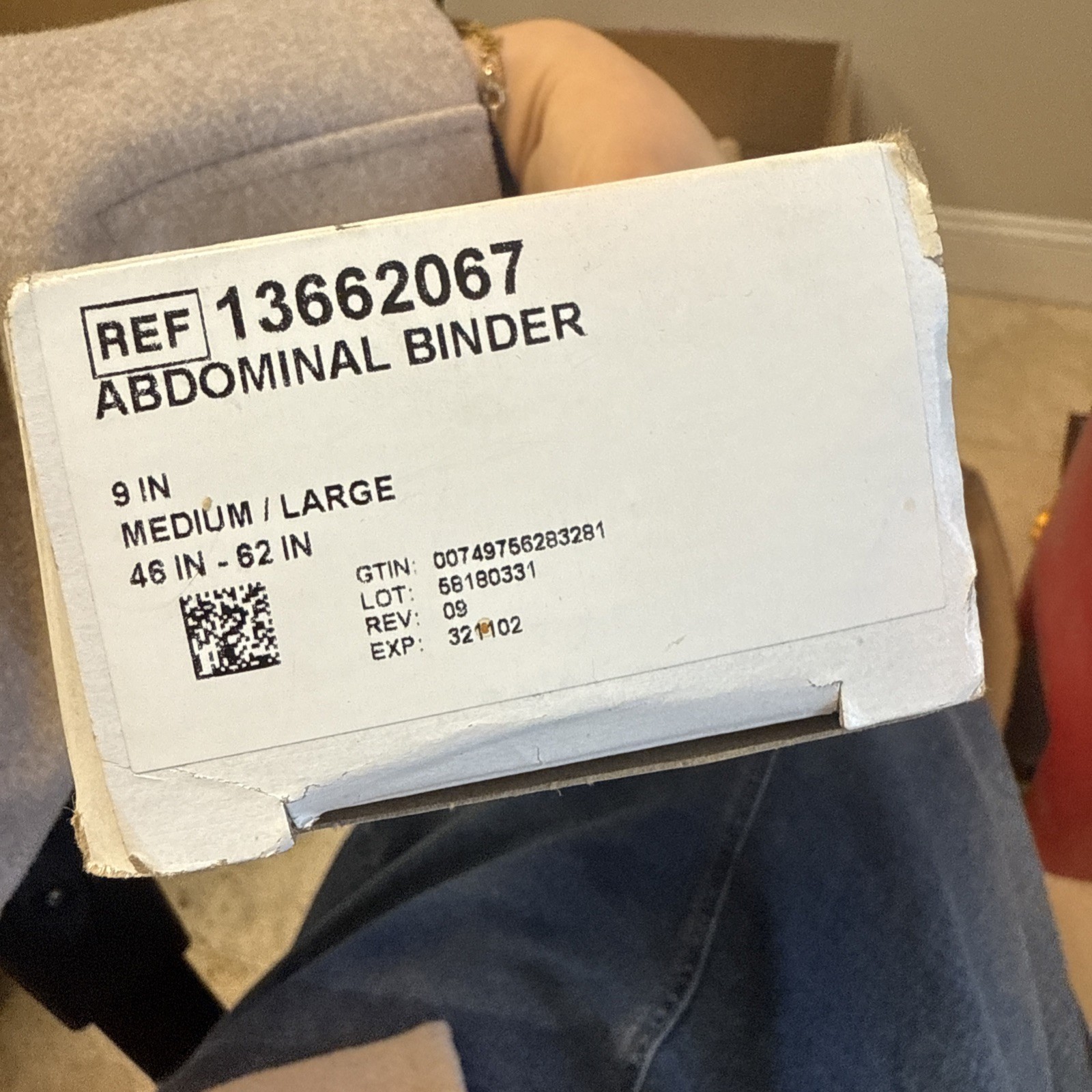 NIB DeRoyal Abdominal Binder 13652067 Med/Lg 12” 46-62″ Hook & Loop Closure-New