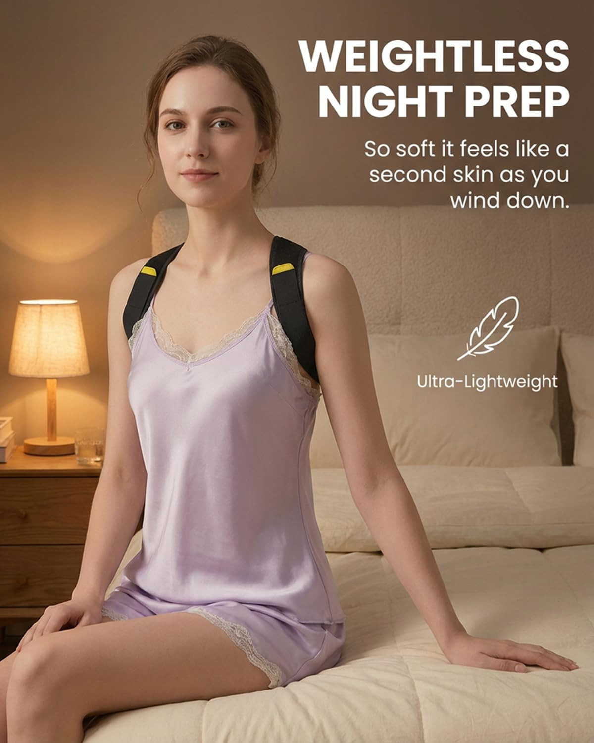 Non-Pinch Design Sleep Upper Back Brace Posture Corrector for Women, Lightweight