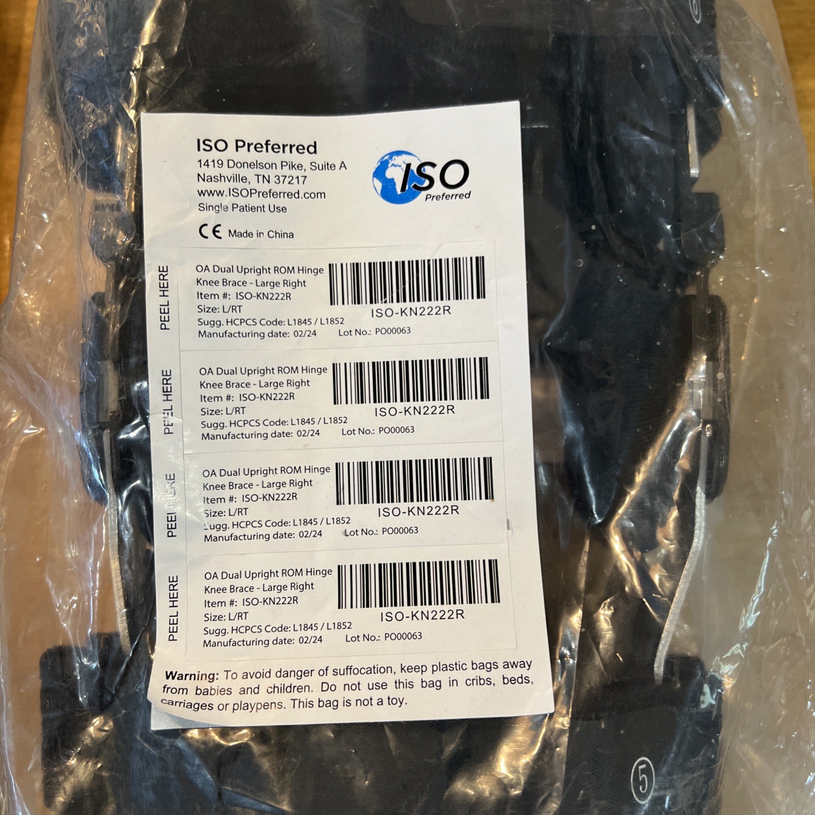 ISO Preferred Sz Large Knee Braces Right OA Dual Upright ROM