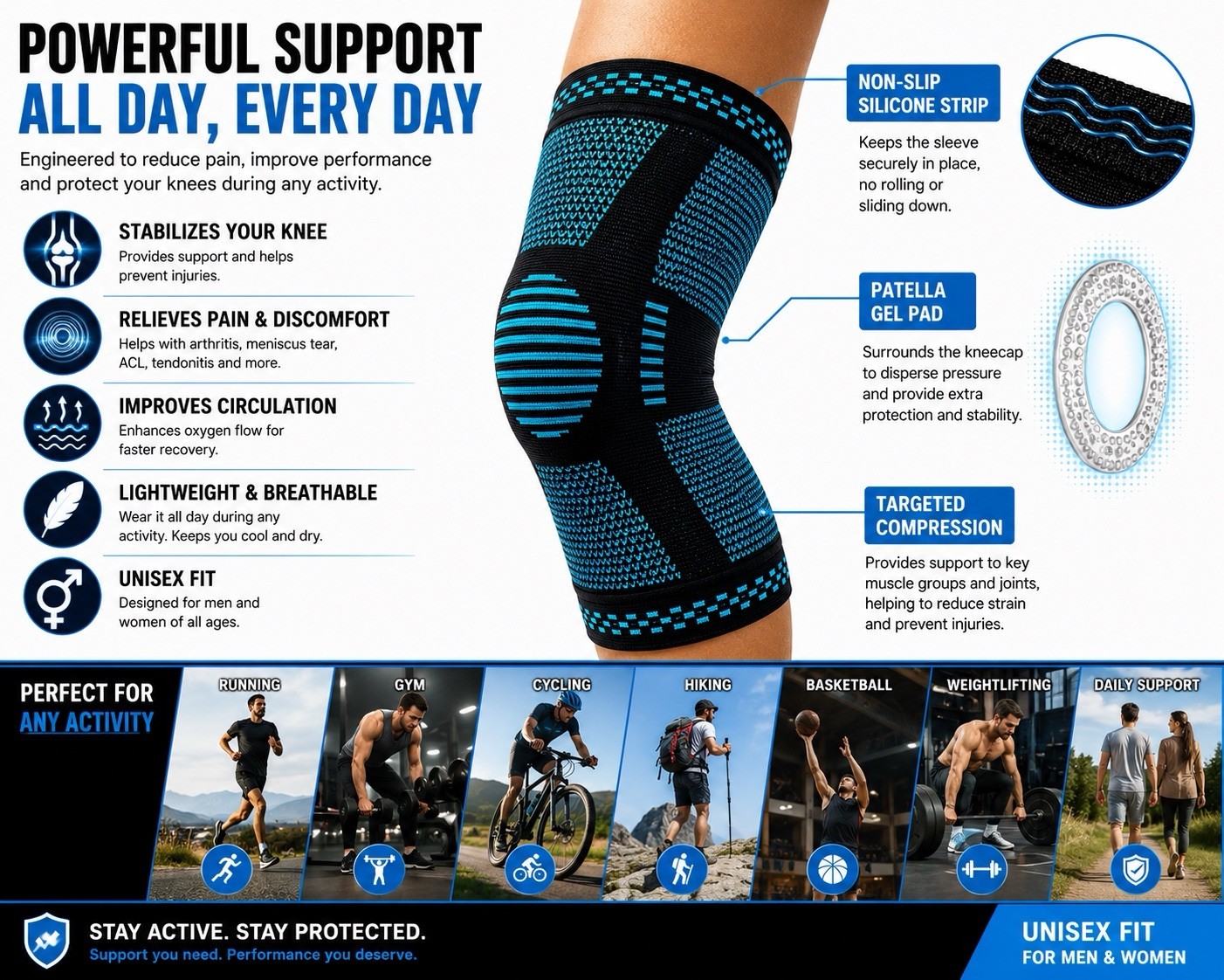 PowerLix Knee Brace Compression Sleeve Support Running Gym Arthritis M