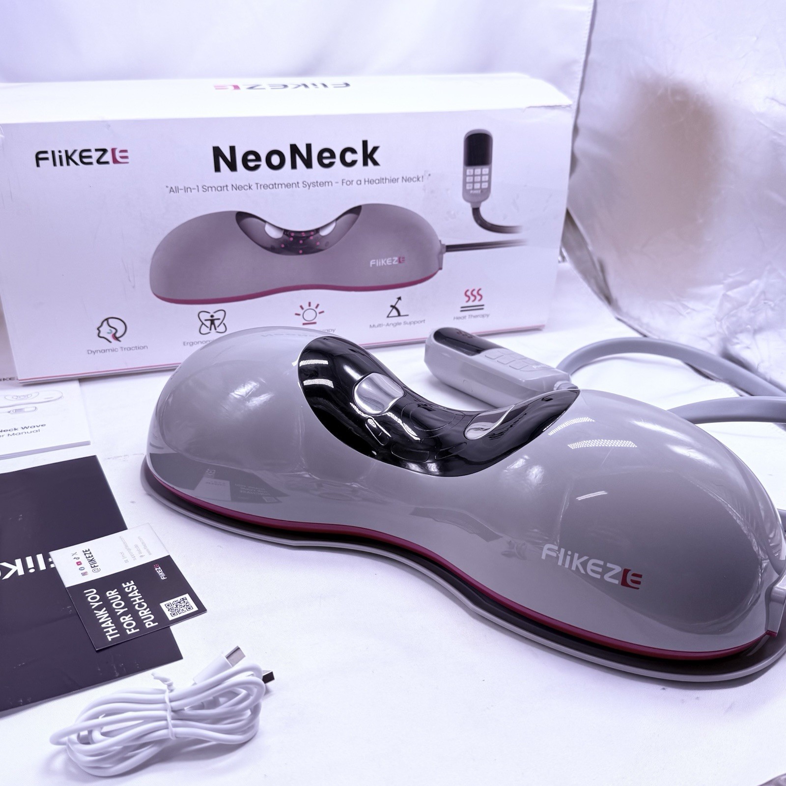 Heated Neck Stretcher with Red Light Therapy, Wireless Cervical Traction Devi…