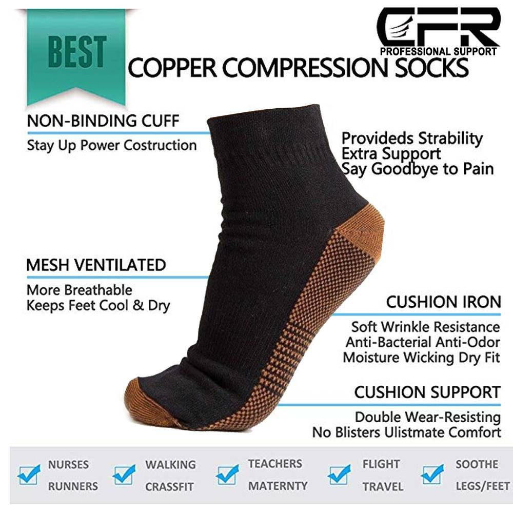 Copper Infused Ankle Compression Socks Plantar Fasciitis Foot Support Sport CFR