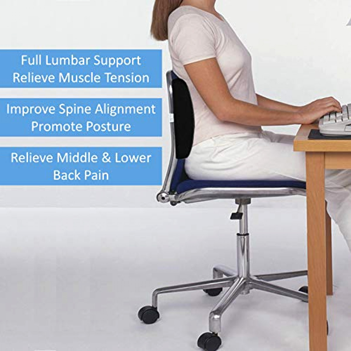 Lower Back Pain Relief Memory Foam Lumbar Support Pillow w/ Washable Mesh Cover