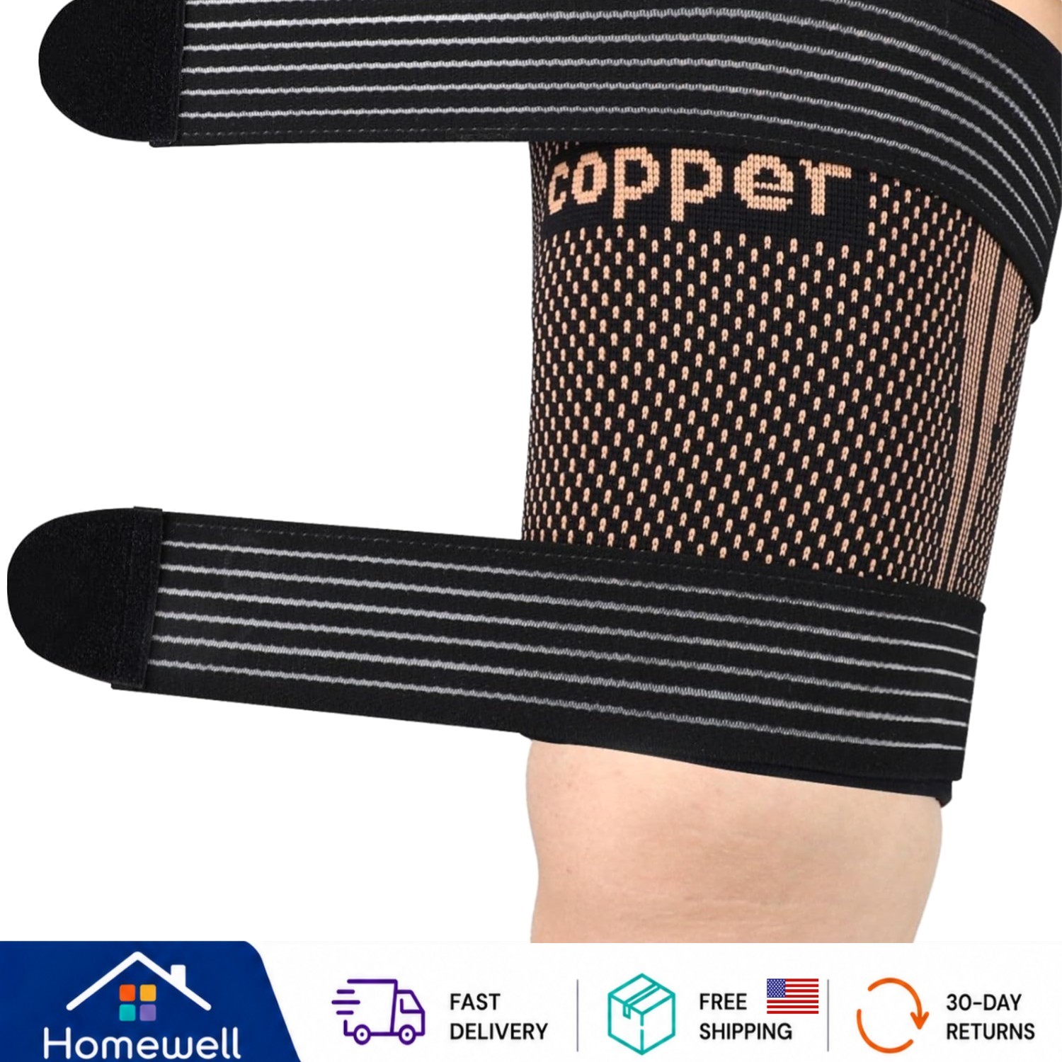 Breathable Copper Compression Sleeves for Hamstring Support – Large Size Duo