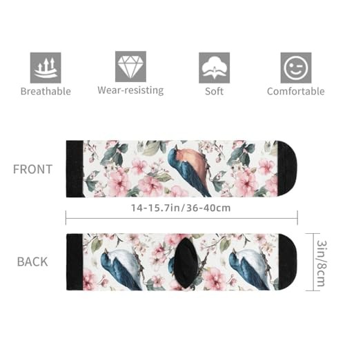 Rutuioy Men Women Funny Crazy Novelty Crew Tube Socks, Blue Bird Floral White