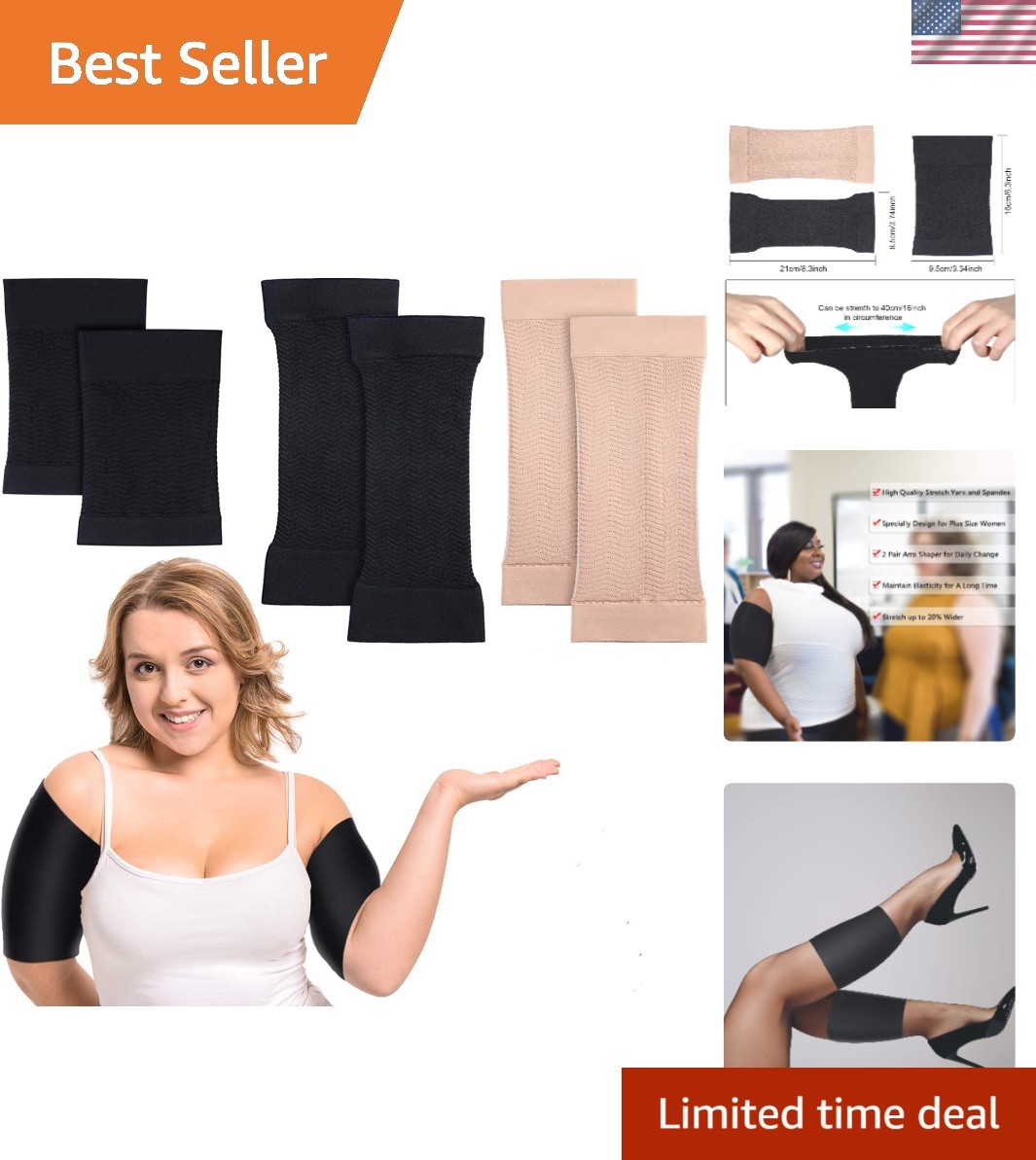 2 Pair Arm Sleeves for plus Size Women, Slim Upper Arm Compression Shapers Wraps