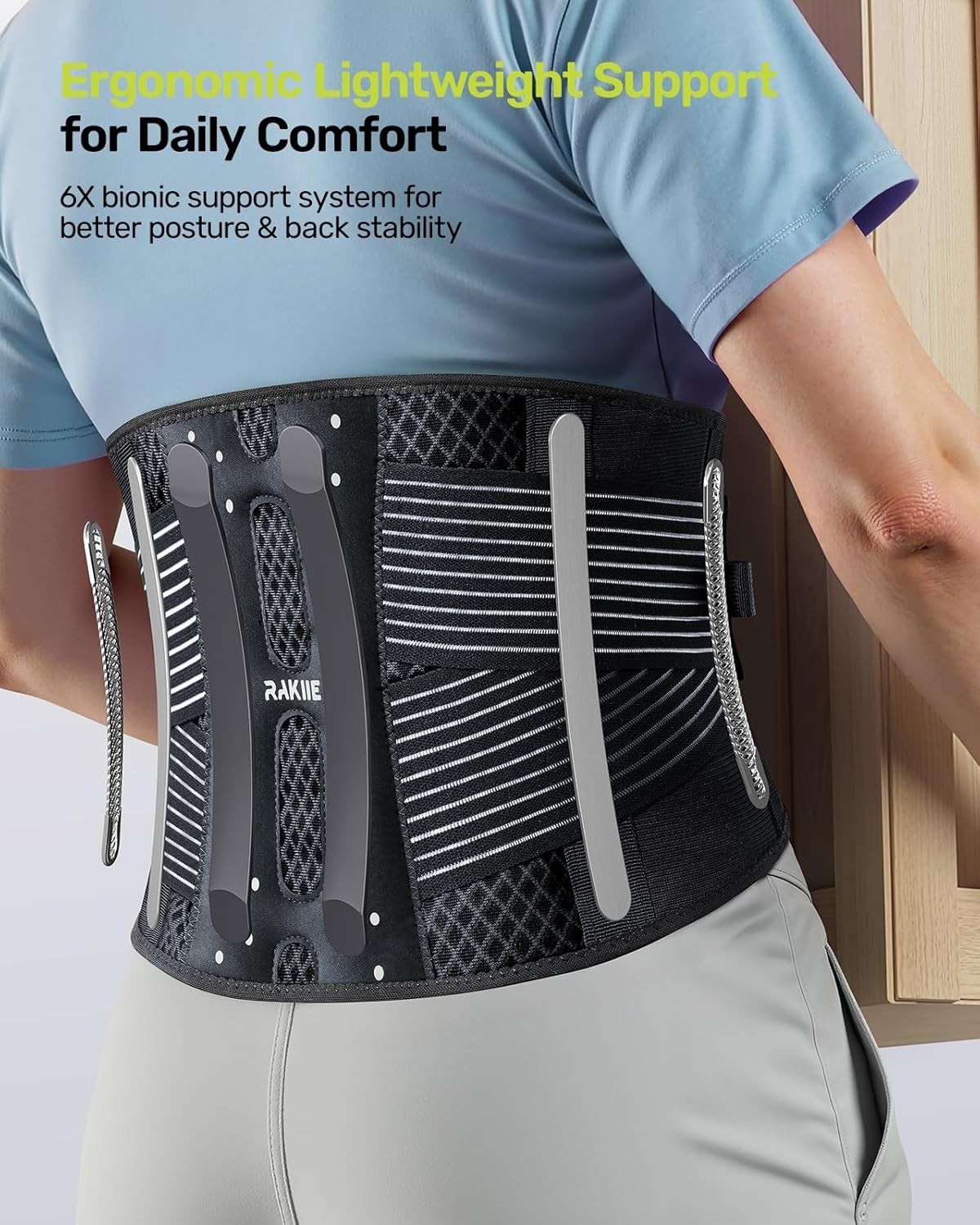 Lightweight Breathable Back Support Brace for Pain Relief – Size M, Light Gray