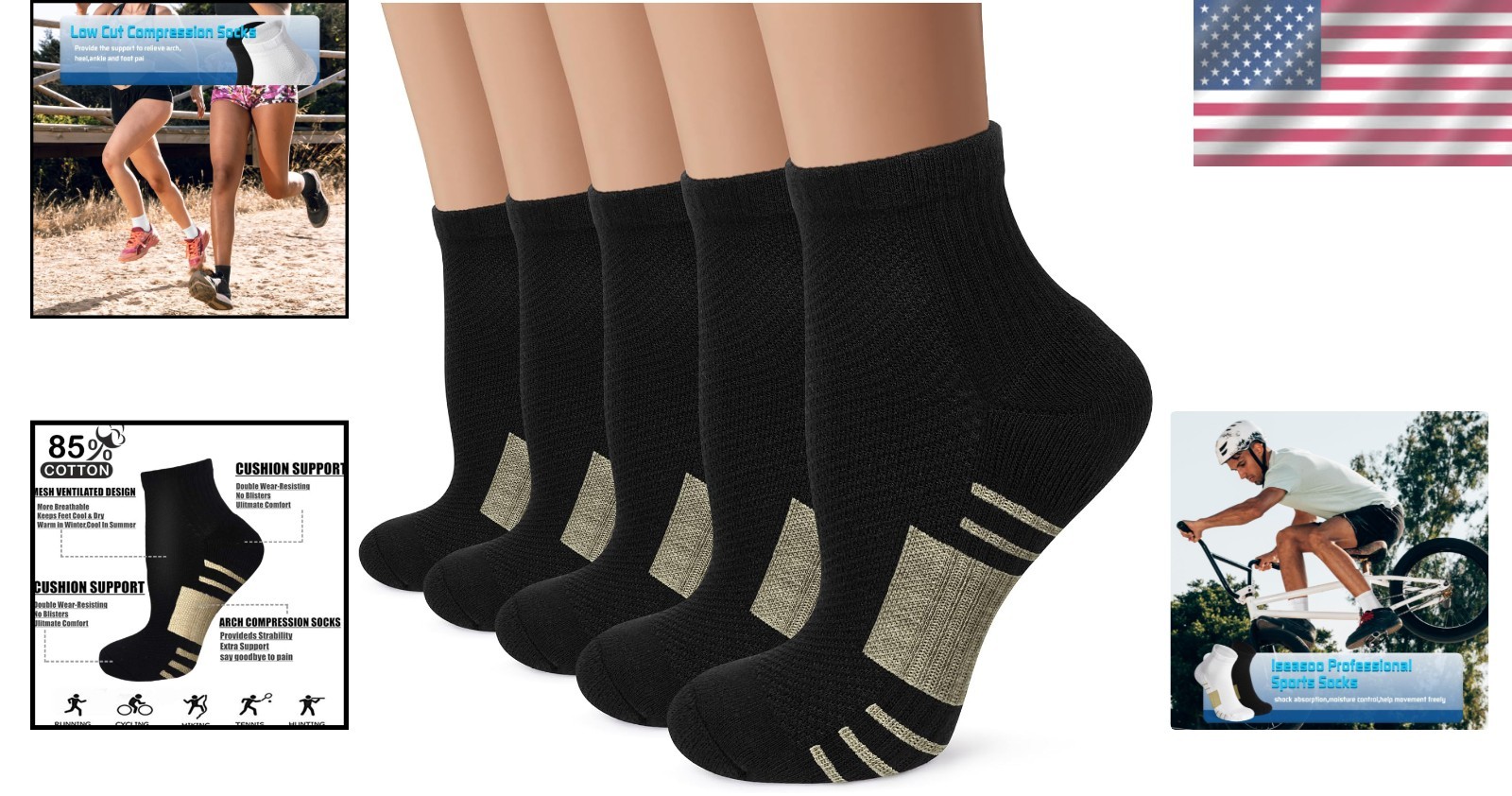 5 Pairs Copper Ankle Compression Socks for Men & Women – Comfortable Support
