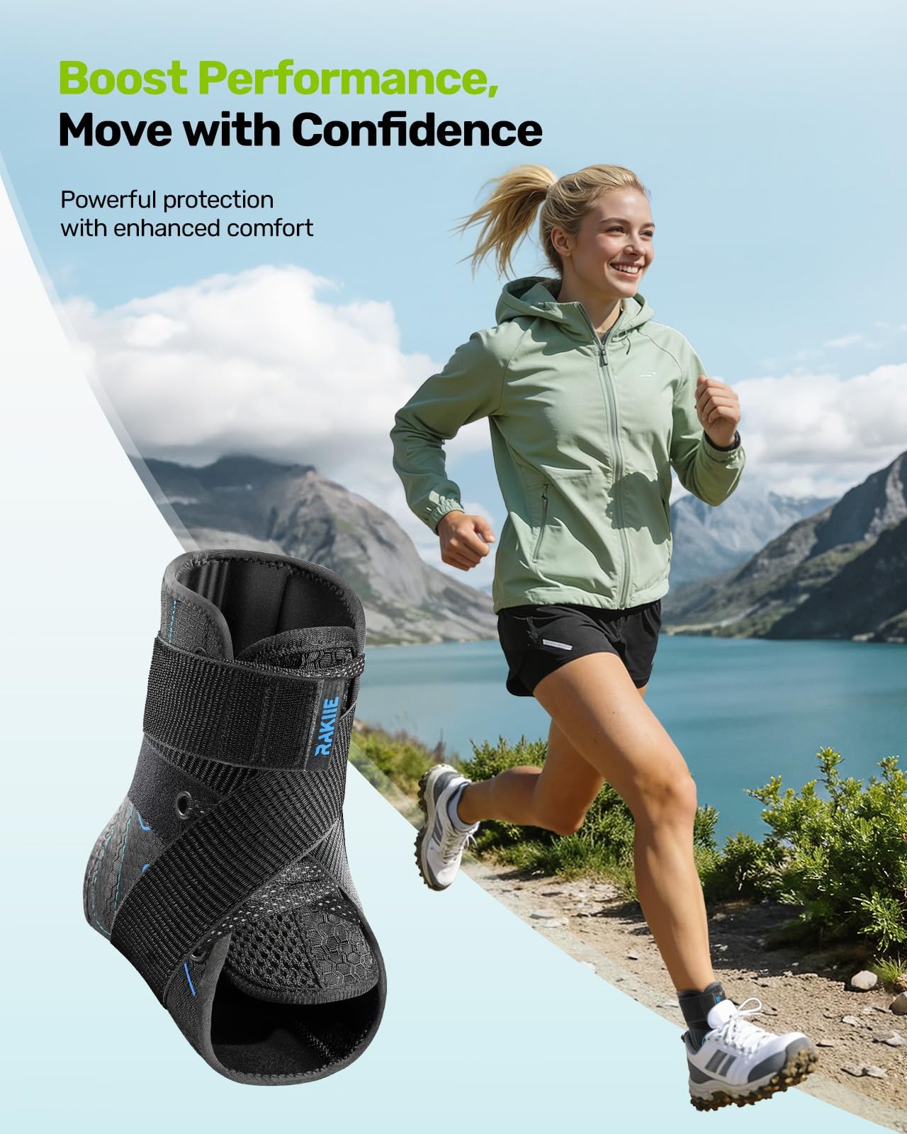 Quick Lace Up Ankle Brace Metal Support Breathable Stabilizer Black Size M