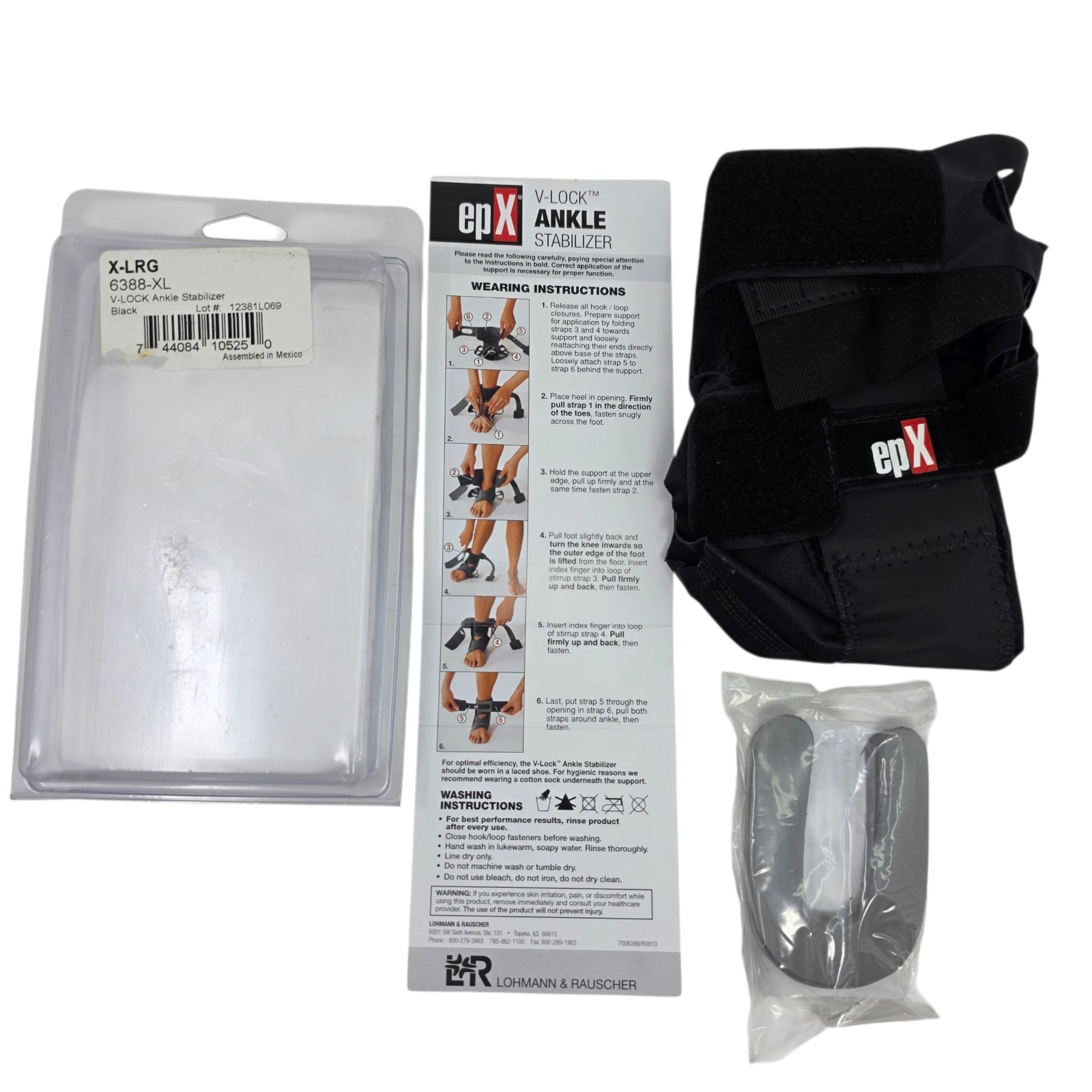 NEW epX 6388 XL V-Lock Ankle Stabilizer Brace Medial/Lateral Foam Pads