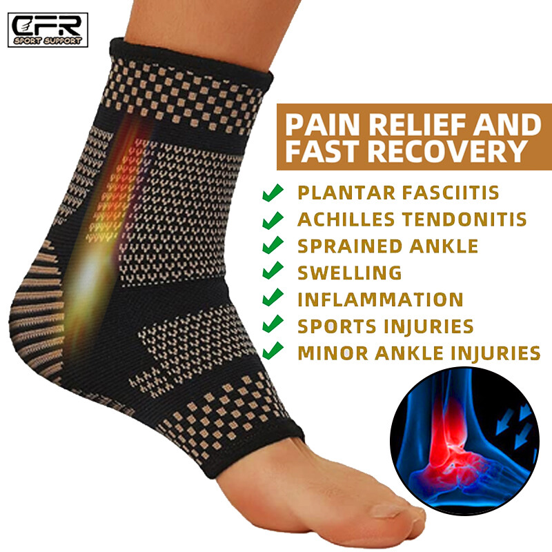 Copper Ankle Support Brace Compression Sleeve Plantar Fasciitis Foot Wrap Pain