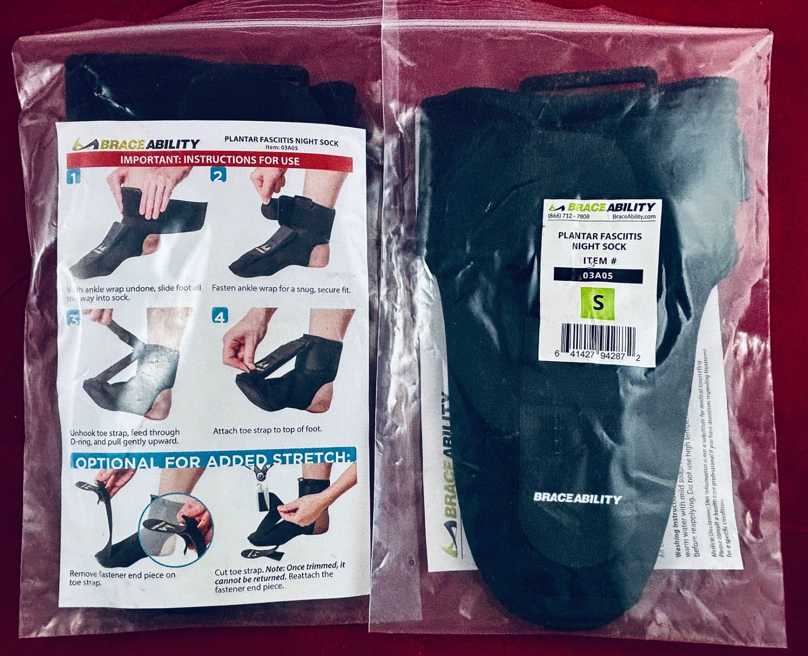 2 BRACEABILITY PLANTAR FASCIITIS NIGHT SOCKS SM ACHILLES TENDINITIS FOOT SUPPORT