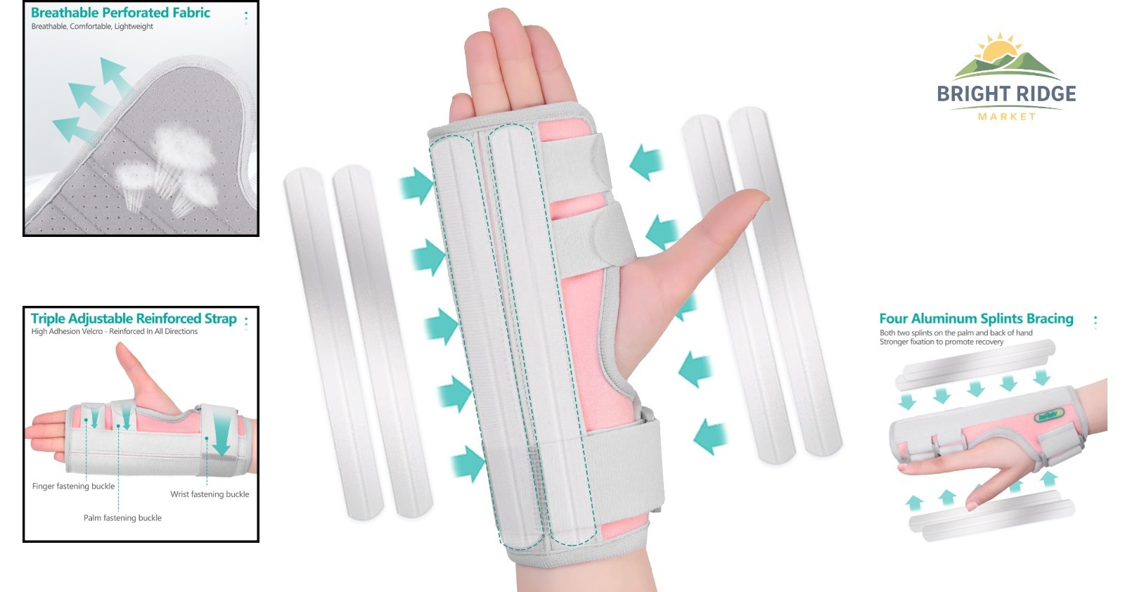 Breathable Hand Splint for Immobilizing Middle, Index, Pinky, and Ring Fingers