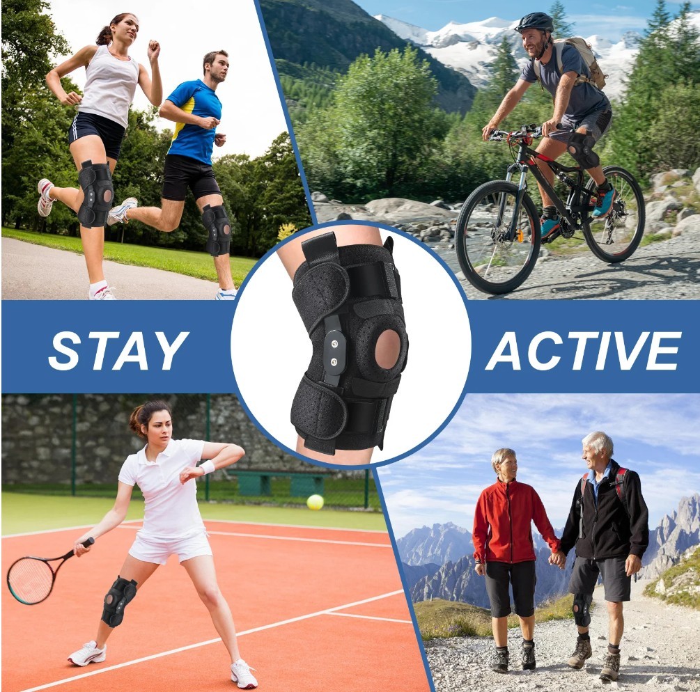 Hinged Knee Brace Side Stabilizers Adjustable Miniscus Tear ACL MCL Pain Relief