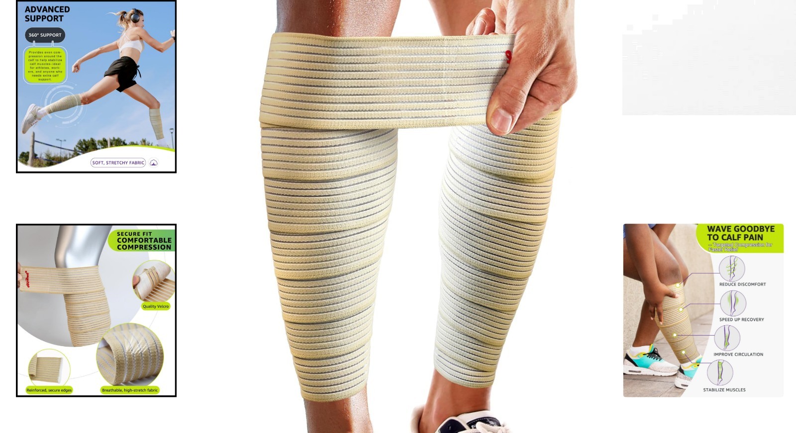 Adjustable Elastic Calf Support Sleeves – 71″ for Sports & Pain Relief – Beige