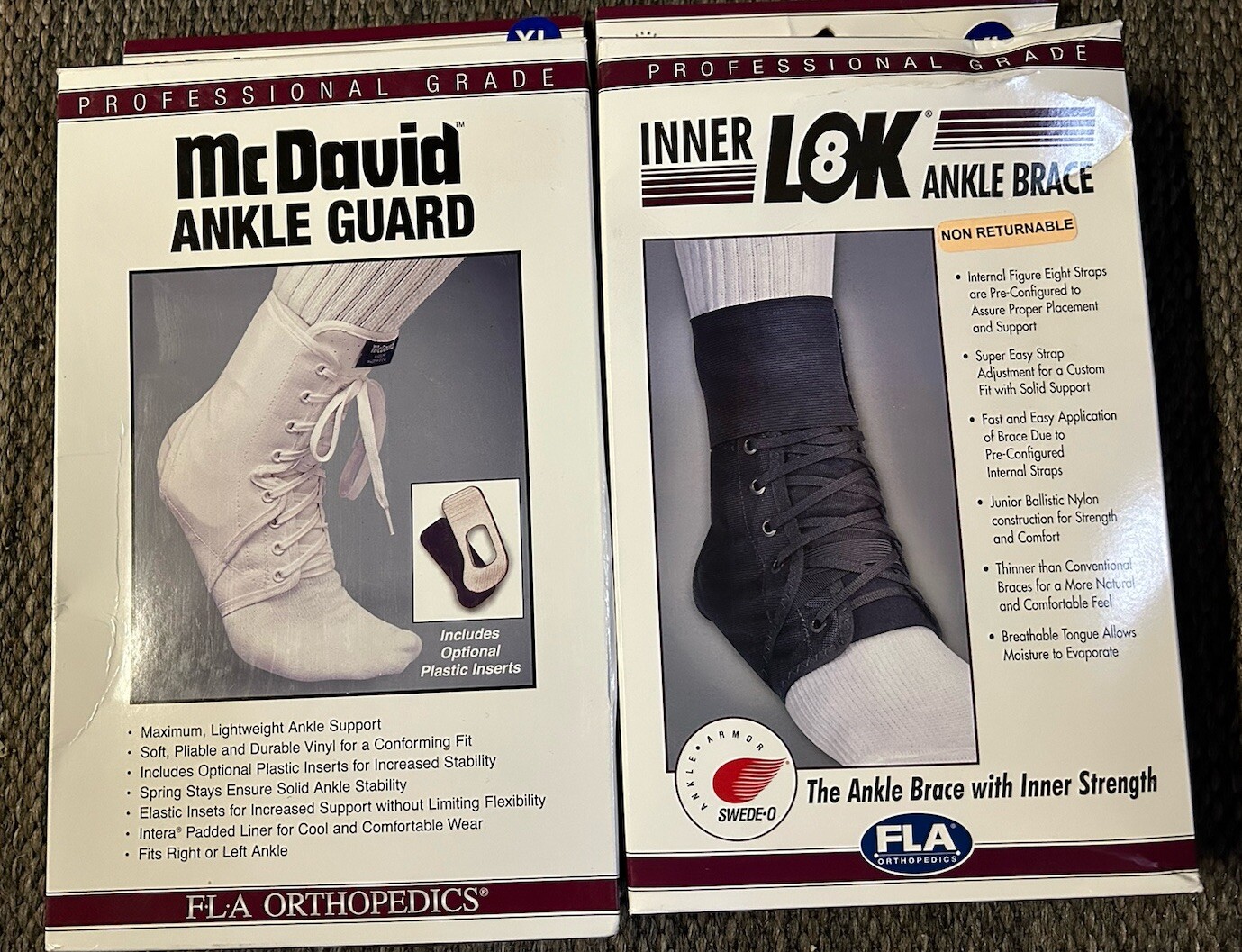 FLA X-Lg McDavid Ankle Guard w/Optional Plastic Inserts+Ankle Brace Open Box