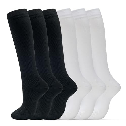 6 Pairs Compression Socks for Women & Men Small-Medium 05-6pairs-black/White