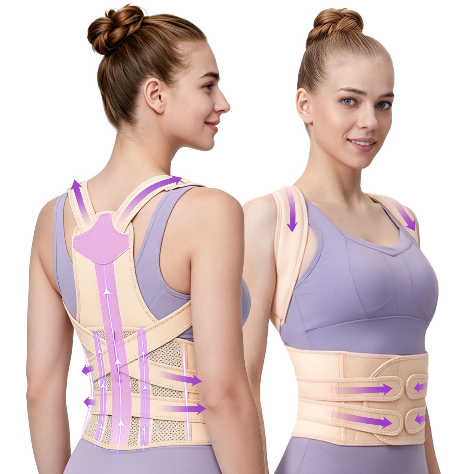 KUHJB Posture Corrector for Women & Men, Adjustable M (Waist 30″-33″), Nude