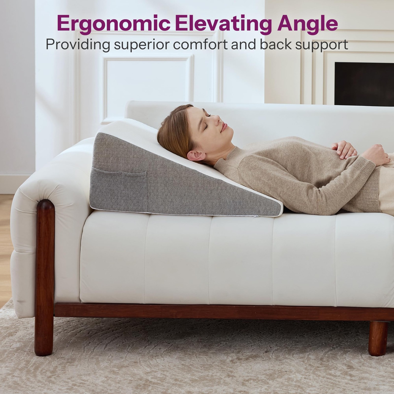Wedge Pillow with Foam Top for 25 x 24 x 8 inches (Pack of 1), White