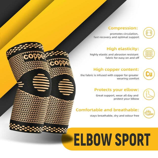 Copper Elbow Brace Support Compression Sleeve Wrap Arthritis Arm Pain Relief