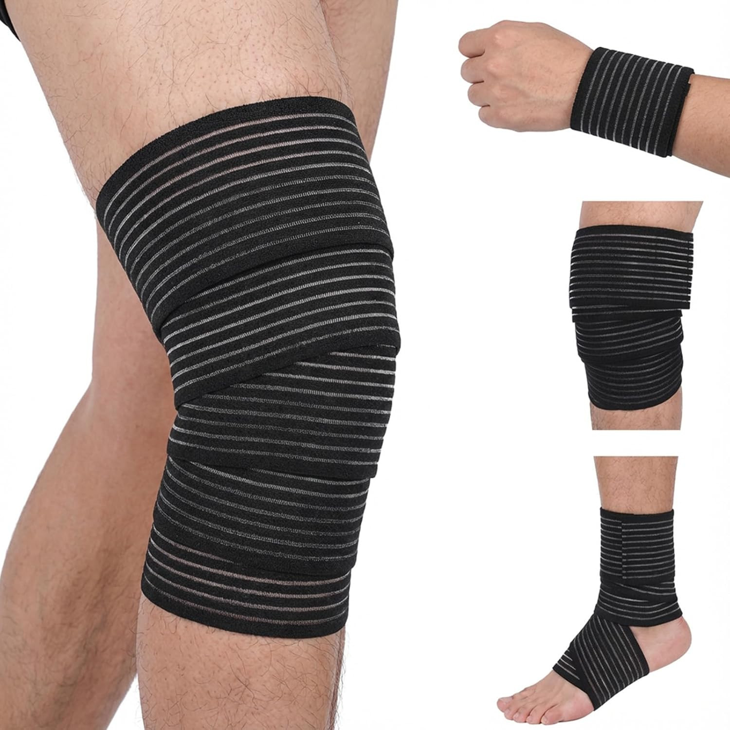 2 PCS Extra Long Elastic Knee Wrap Compression Bandage Brace Support, Adjustable