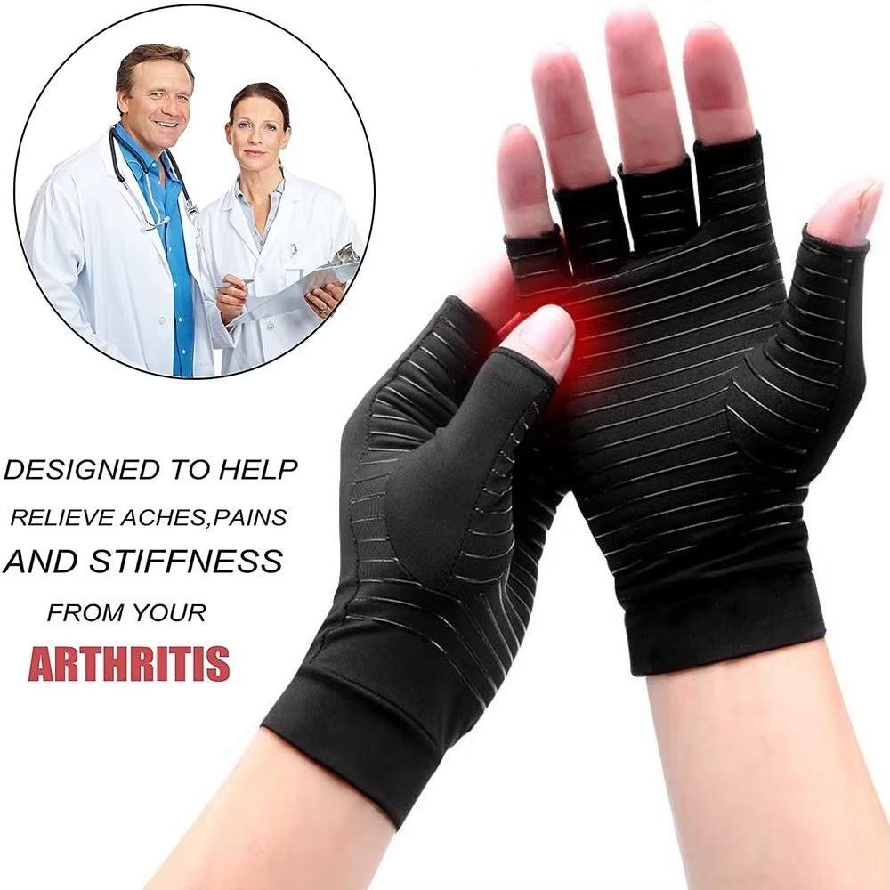 Compression Arthritis Gloves Fingerless Hand Support Carpal Tunnel Black 1 Pair