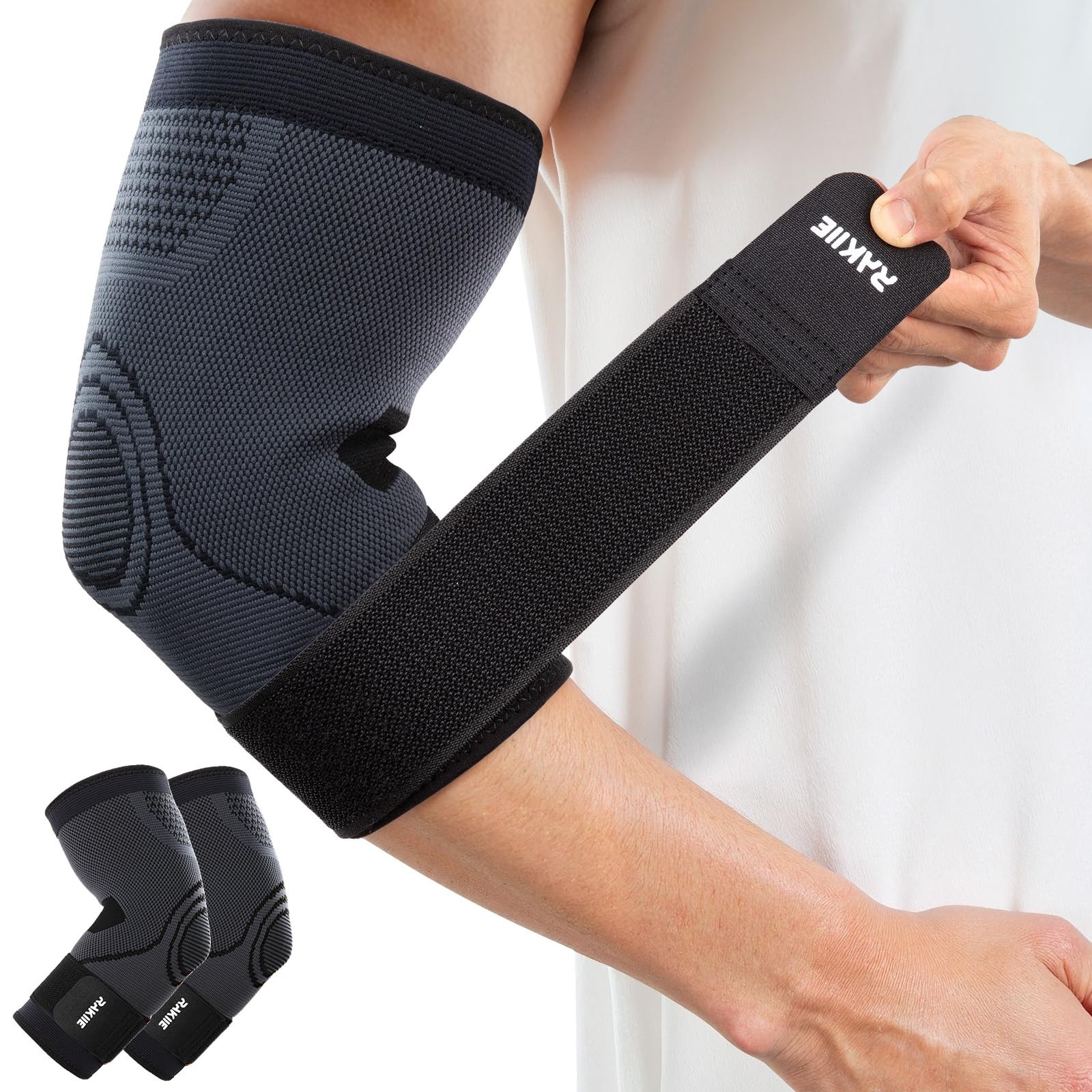 Rakiie Elbow Support Brace for Men and Women, 2 Pack Elbow Compression Sleeve…