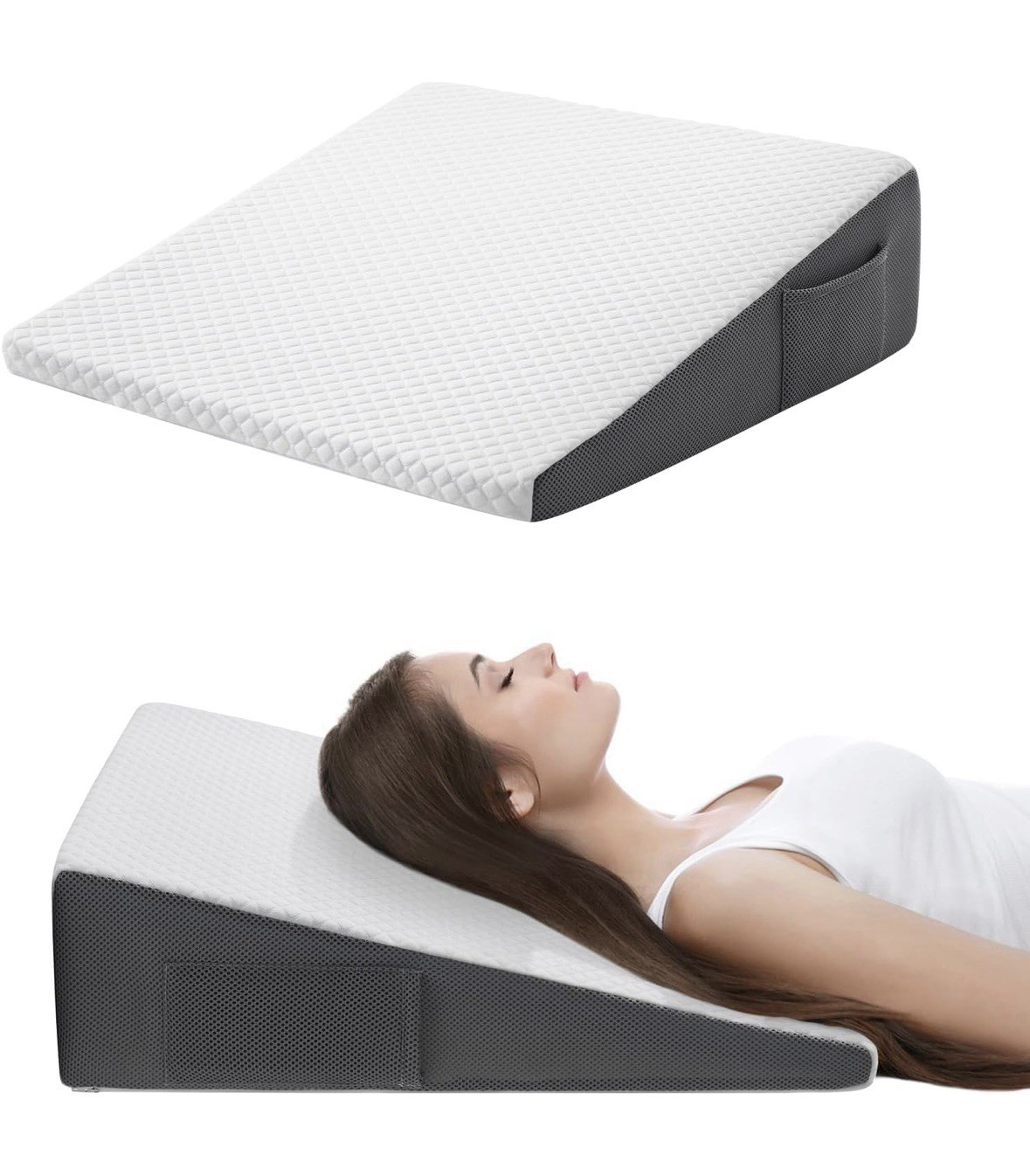 Cozymaker 7.5″ Bed Wedge Pillow for Sleeping After 24*24*7.5 inch, White-grey