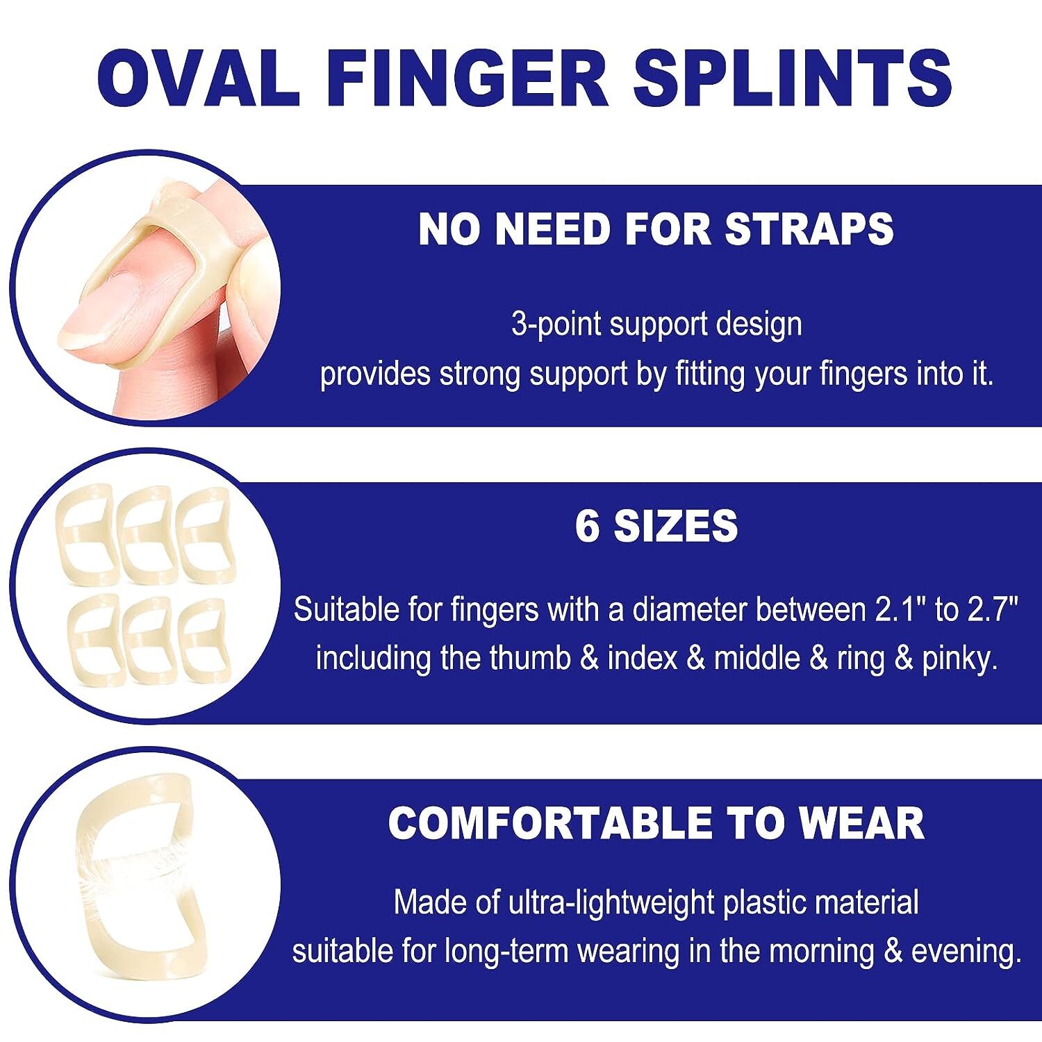10Pcs Oval Finger Splints & Sleeves Kit, 6 Graduated Trigger Finger Splint & 4 F