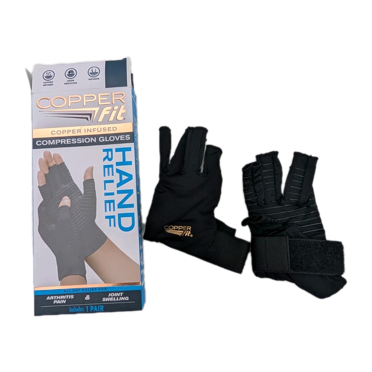 Brand New In Box Copper Infused Compression Gloves Sm/Med 1 Pair Black NWT